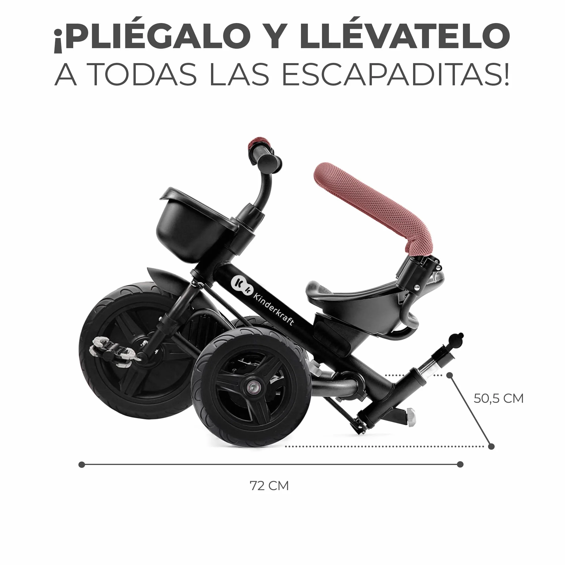 Kinderkraft Aveo Bebé, Plegable, Trike, Bicicleta para Niños, Triciclo Evolutivo, Sin Pedales, Bicicleta Bebe, con Accesorios Práctico, Dos Cestas, 9 Meses a 25 kg, Rosa