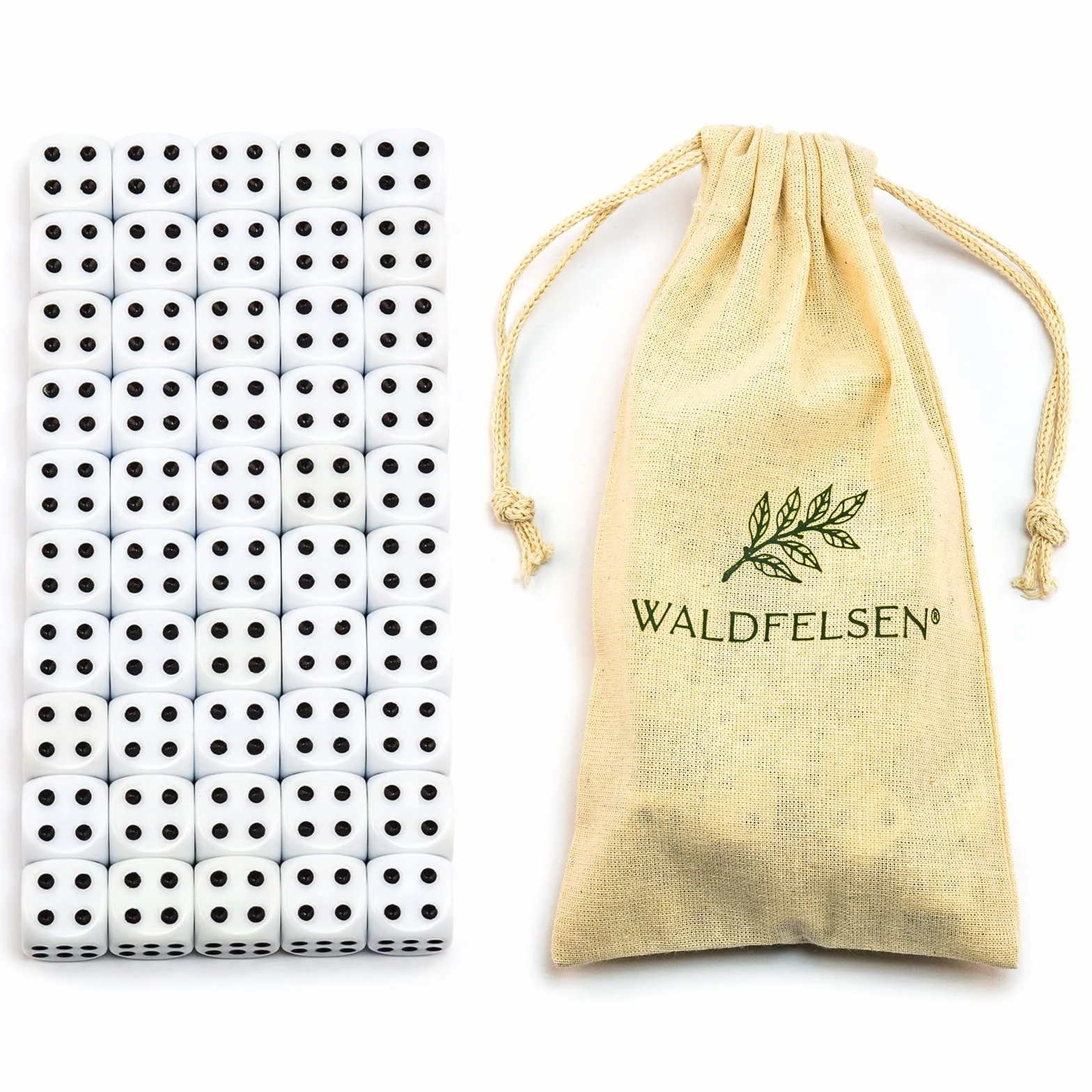 6, 12, 20, 30 o 50 dados de alta calidad, tamaño estándar, 16 mm, dados acrílicos de 16 mm, dados de juego de 6 caras, juego de accesorios de juego con bolsa de tela (blanco, 50 unidades)