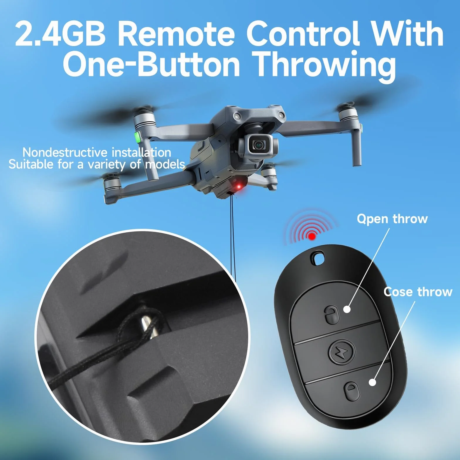 Lanzador de Drones Universal con Mando a Distancia 2.4G, Sistema Airdrop para DJI Mini 3 Pro/Mini 2/Mavic Air, Capacidad 750g, Ideal para Pesca, Bodas y Fiestas