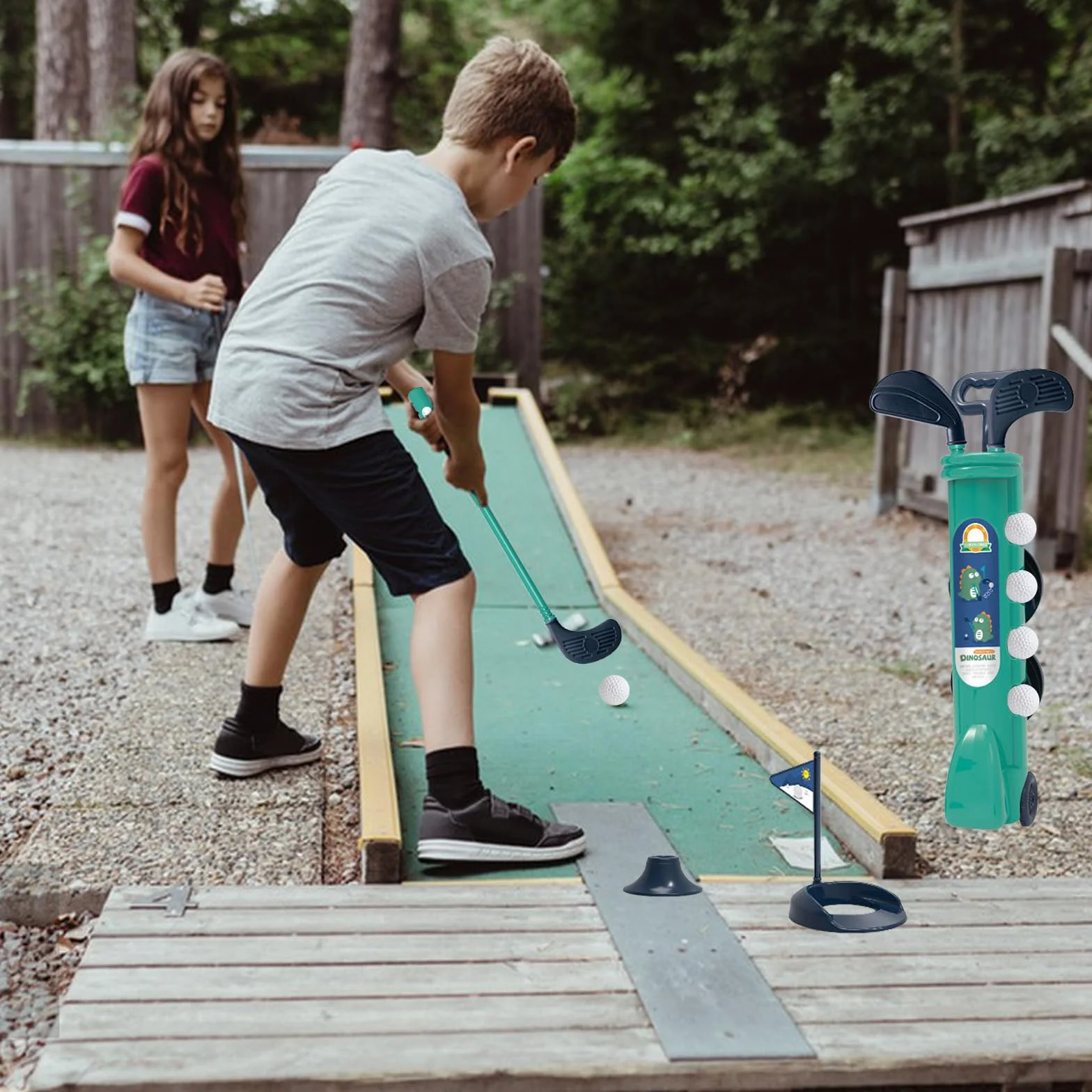 Juego de Golf para niños, Juego de 14 Piezas con Ruedas, Incluye Palo, Pelota, Marcador y Bandera, recreación al Aire Libre y Adecuado para niños de 3 años en adelante