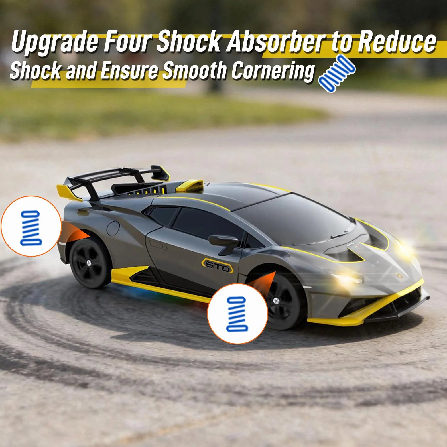YONCHER Coche Teledirigido, 1:24 20KM/H RC Drift Coche, Lamborghini con Licencia Oficial, 2.4GHz 4WD Drift RC Car con Luces,para Niñas Adultos