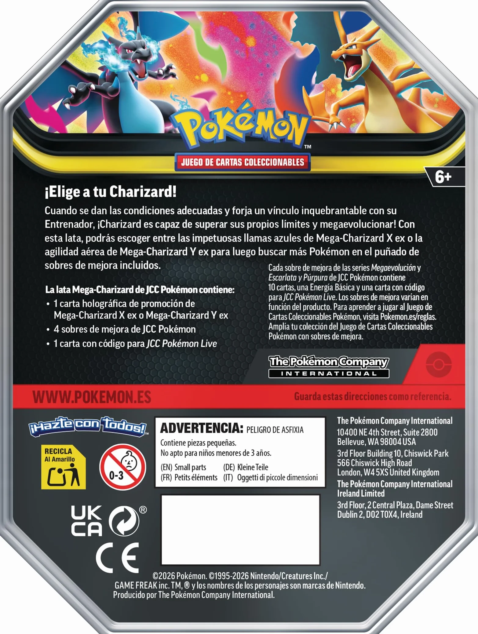 Pokémon JCC Lata Mega-Charizard Y ex con 4 Sobres de Mejora y 1 Carta Holográfica