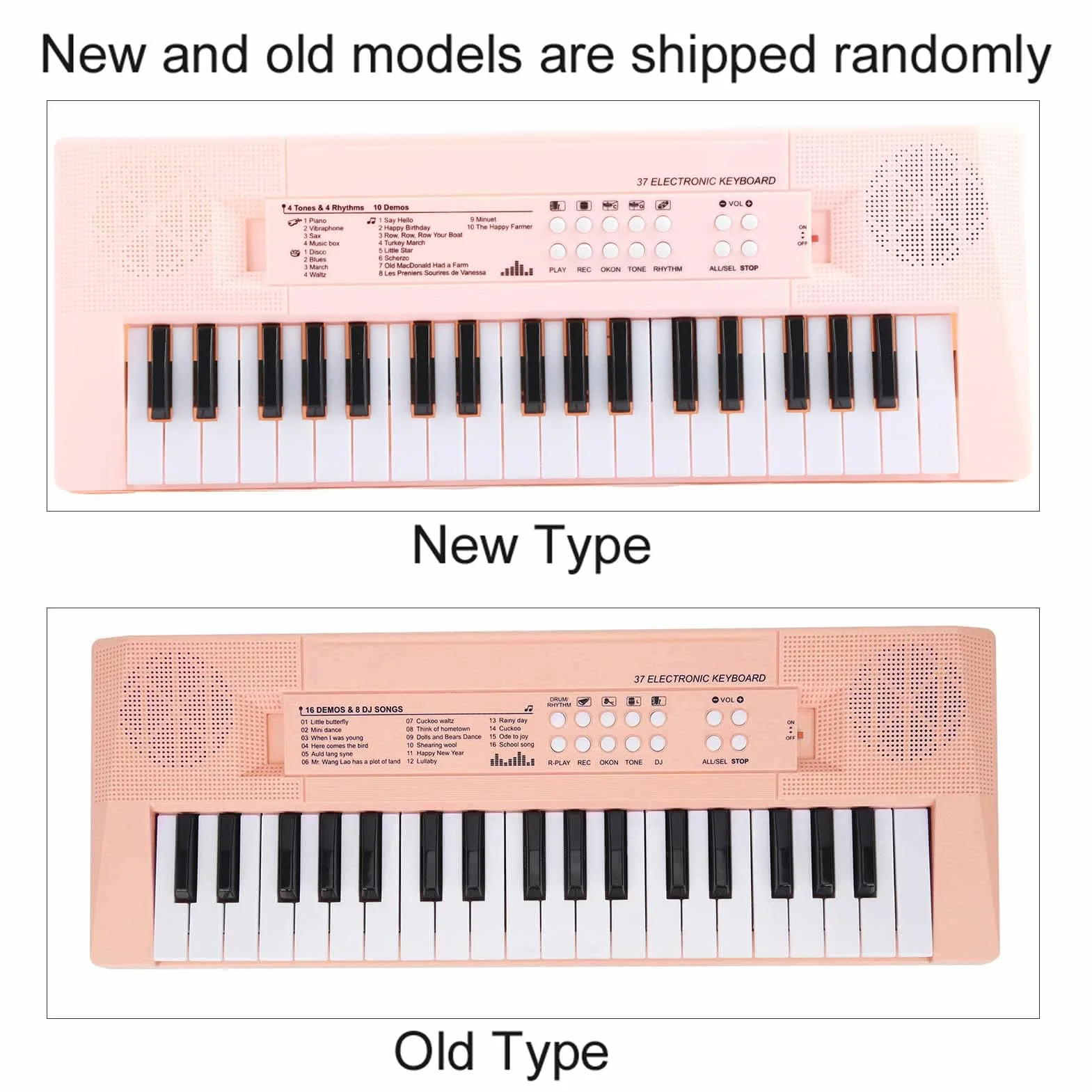 Ejoyous Teclado Piano eléctrico de 37 teclas, teclado musical portátil para principiantes con función de grabación, micrófono incluido, teclas blancas y negras, alimentación de batería USB AA (rosa)