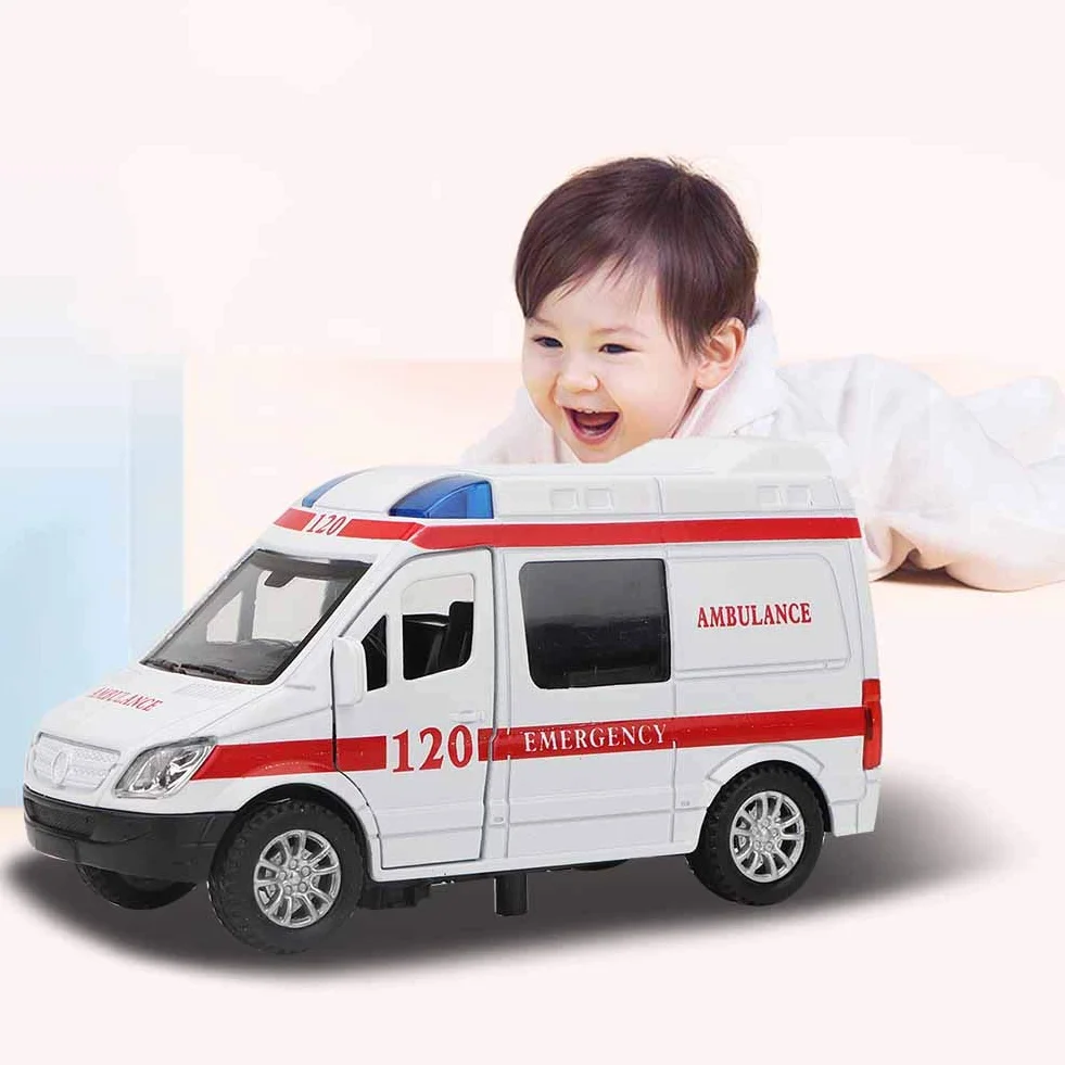 Tnfeeon Coche de Juguete de Ambulancia de Aleación a Escala 1:32, Efectos de Sonido de Luz Interactivos Mejoran Las Habilidades de Coordinación, Construcción Robusta con Bordes Lisos, Ideal para el