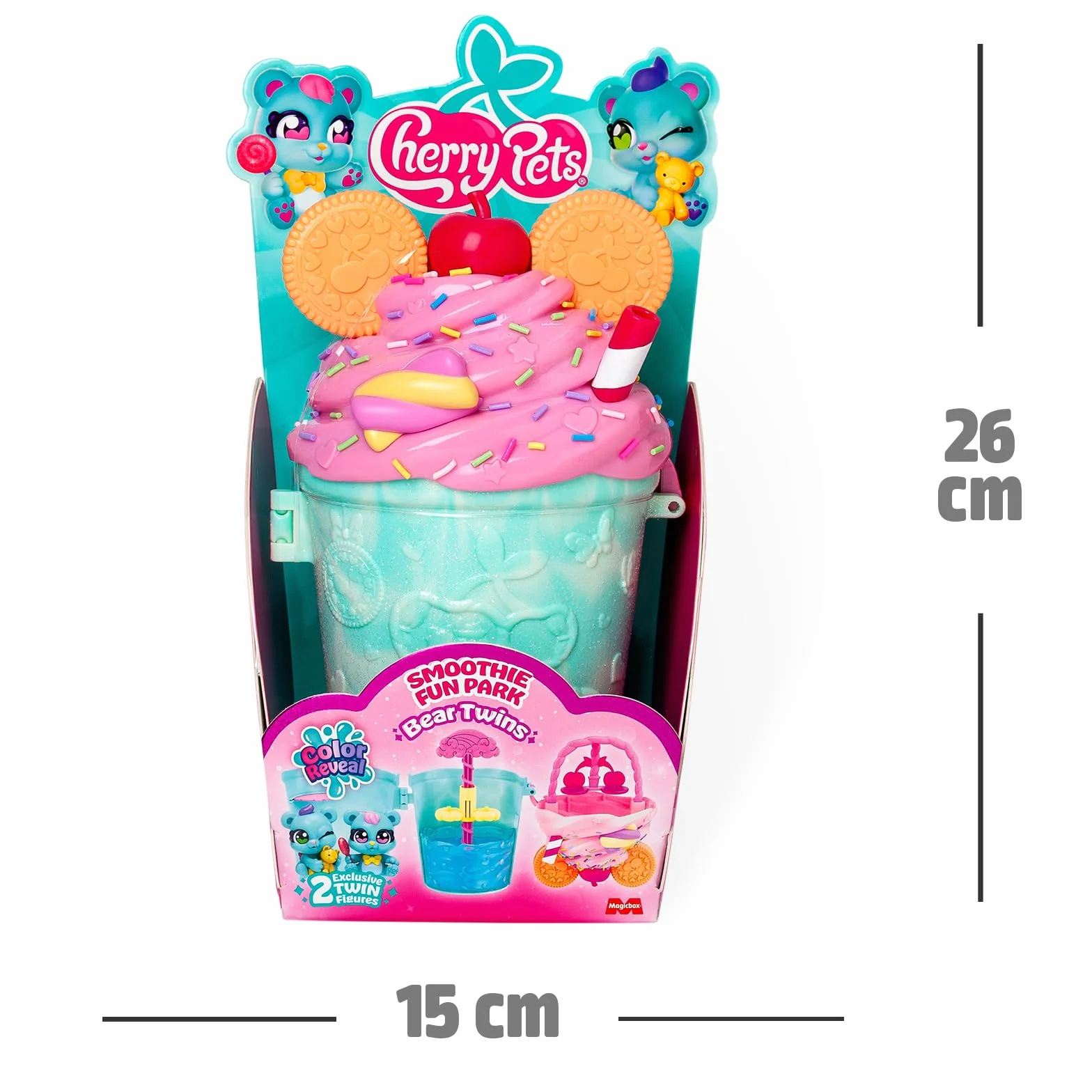 Smoothie Fun Park Bear Twins. Casita con Parque de Atracciones en Forma de Smoothie: Incluye 1 Smoothie, 2 Figuras exclusivas “Color Reveal” y 3 Accesorios