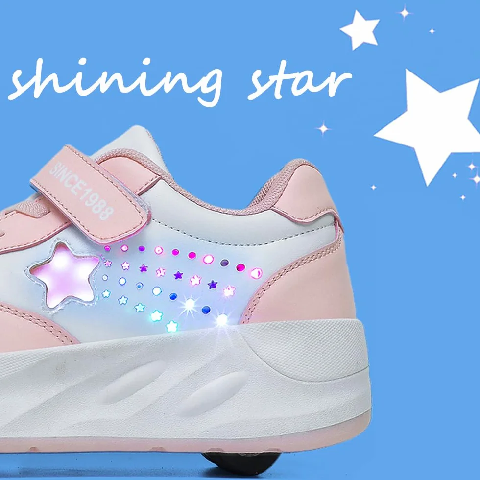 Zapatos con Ruedas para Niñas Niños, Patines con 4 Ruedas Retirable, Zapatillas de Skateboarding