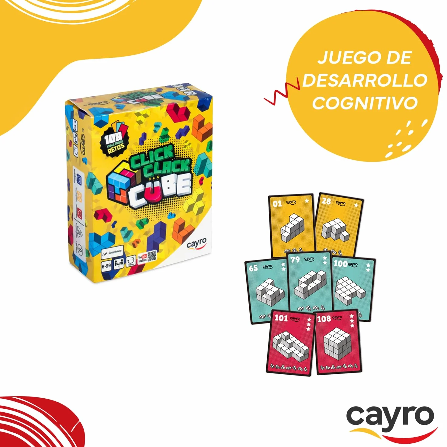 Cayro - Click Clack Cube - Coloca Las Piezas Correctamente para Superar los Retos - Juego de Habilidad - Estructuras - 1 Jugador