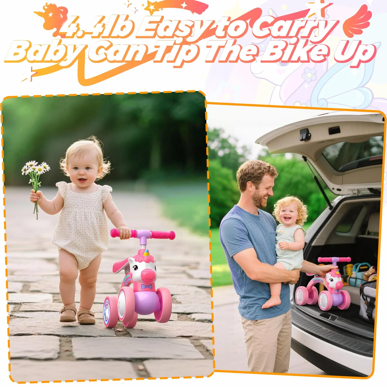 Correpasillos Unicornio de 4 Ruedas para Niños 1-2 Años con Luz LED Trasera, 25kg Capacidad, Regalo Ideal para Cumpleaños y Navidad, Juguete Seguro para Aprender a Equilibrarse (Rosa)