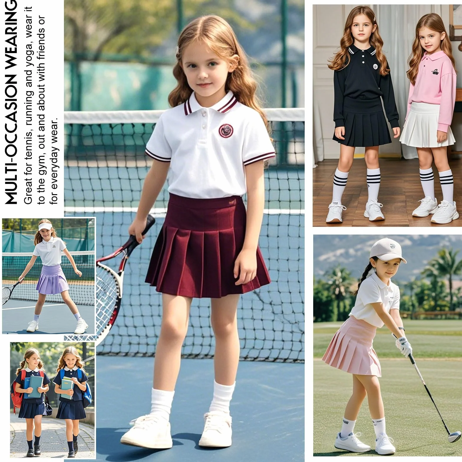 Falda Plisada de Tenis para Niñas con Shorts Interior y Bolsillos