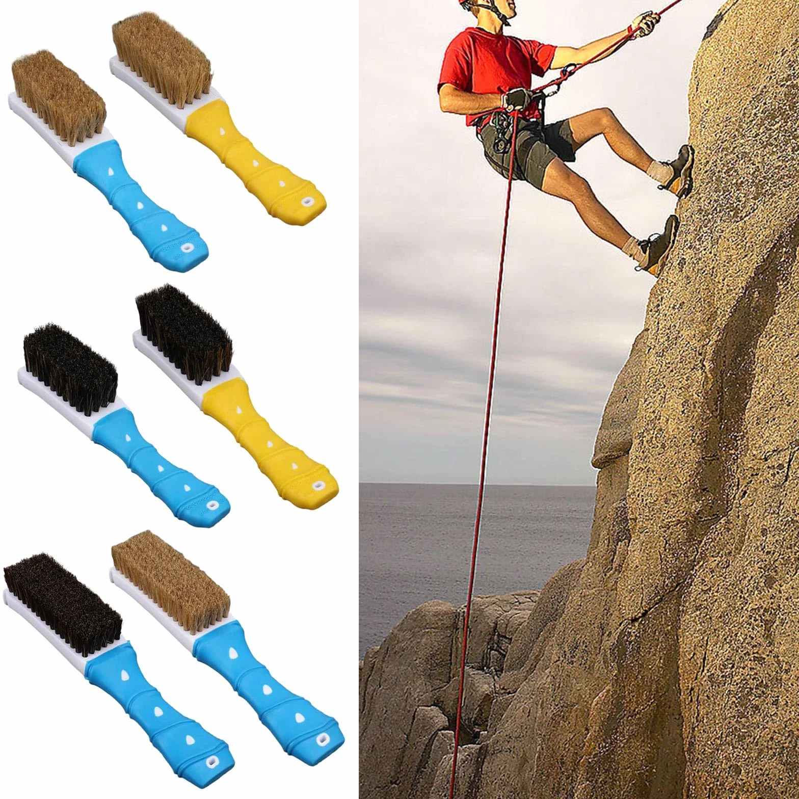 Cepillo de escalada natural, pelo de jabalí, herramienta de limpieza de roca