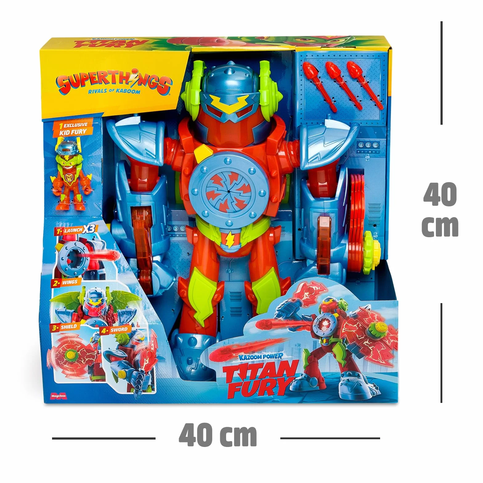 SUPERTHINGS KAZOOM Power Titan Fury Robot z Espada, Escudo, Alas y Disparador