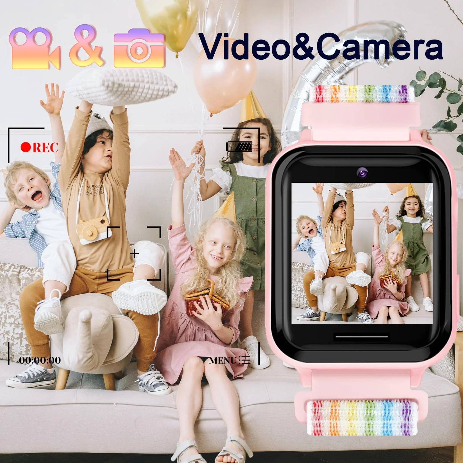 Smartwatch Niños Reloj Inteligente con 10 Juegos Cámara Música SOS Pantalla Táctil Rosa