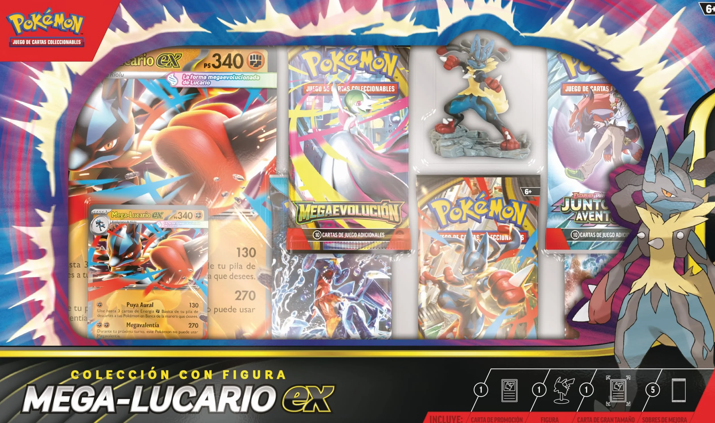 Pokémon JCC Colección Figura Mega-Lucario ex Carta Holográfica Sobres Mejora