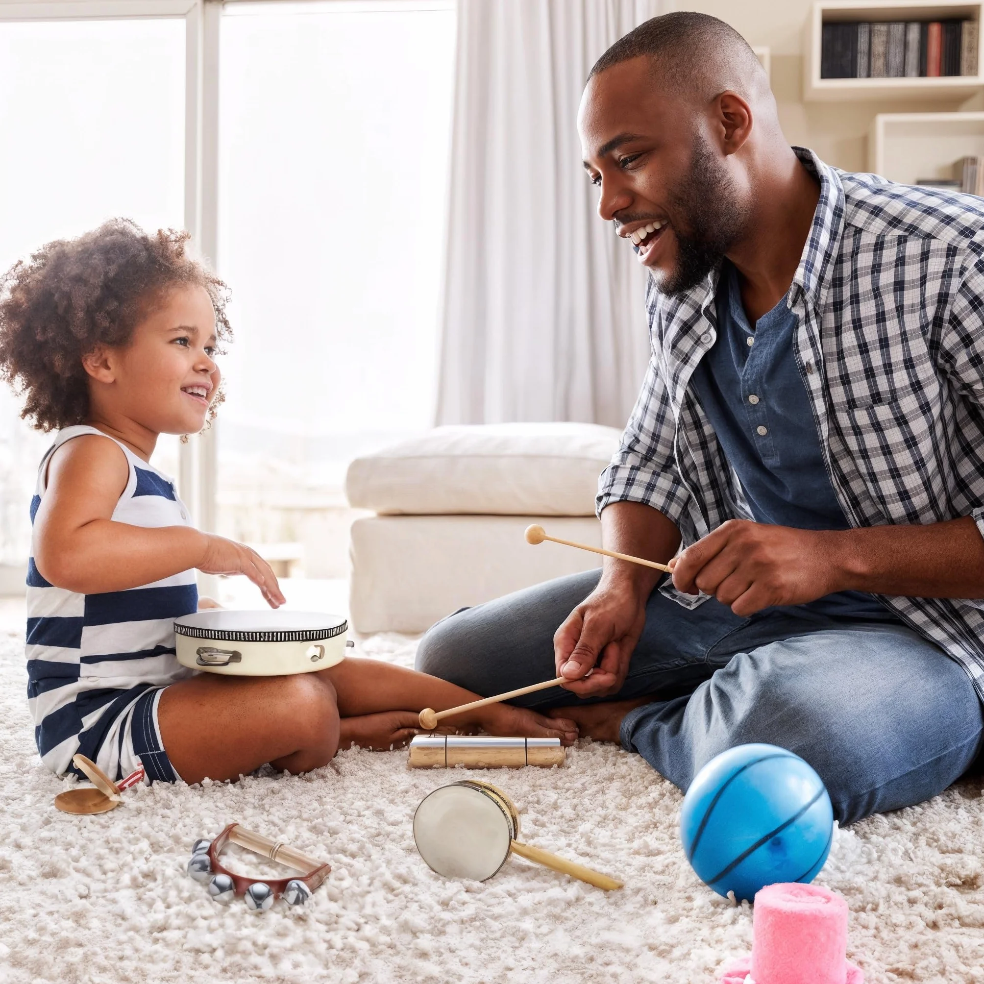 Set de Instrumentos Musicales de Madera Stoie’s para Niños de 1-9 Años – Tambor, Flauta, Maracas, Campanitas, Castañuelas, Pandereta, Juguete Montessori Educativo, Seguro, con Bolsa de Algodón