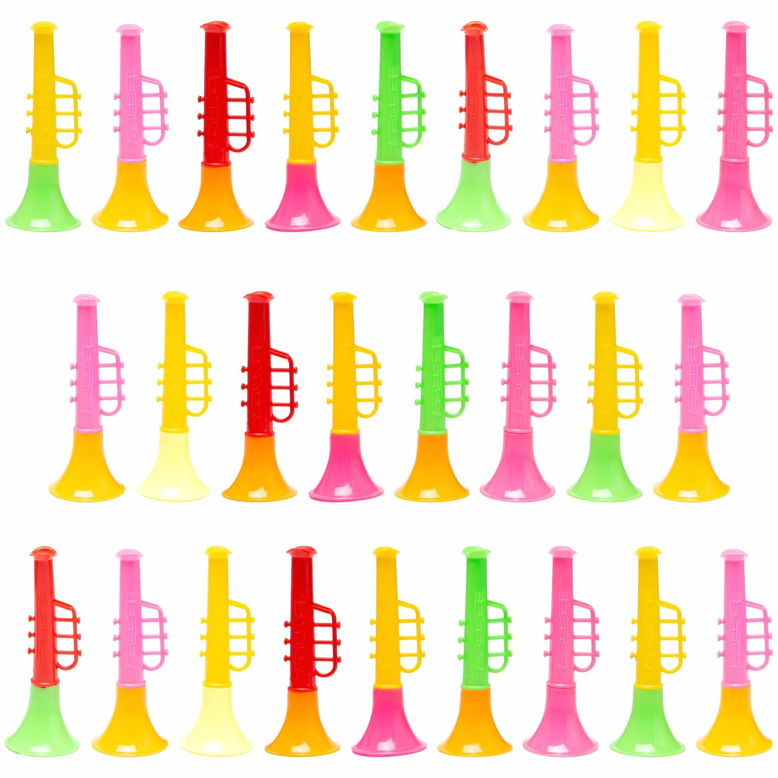 25 Piezas Mini Trompeta de Juguete Trompeta para Niños Pequeña Plastico Portátil Juguete Bocina Hacer Ruido Trompetas Instrumento Musical para Niños, Colorido, 10*3.8 cm