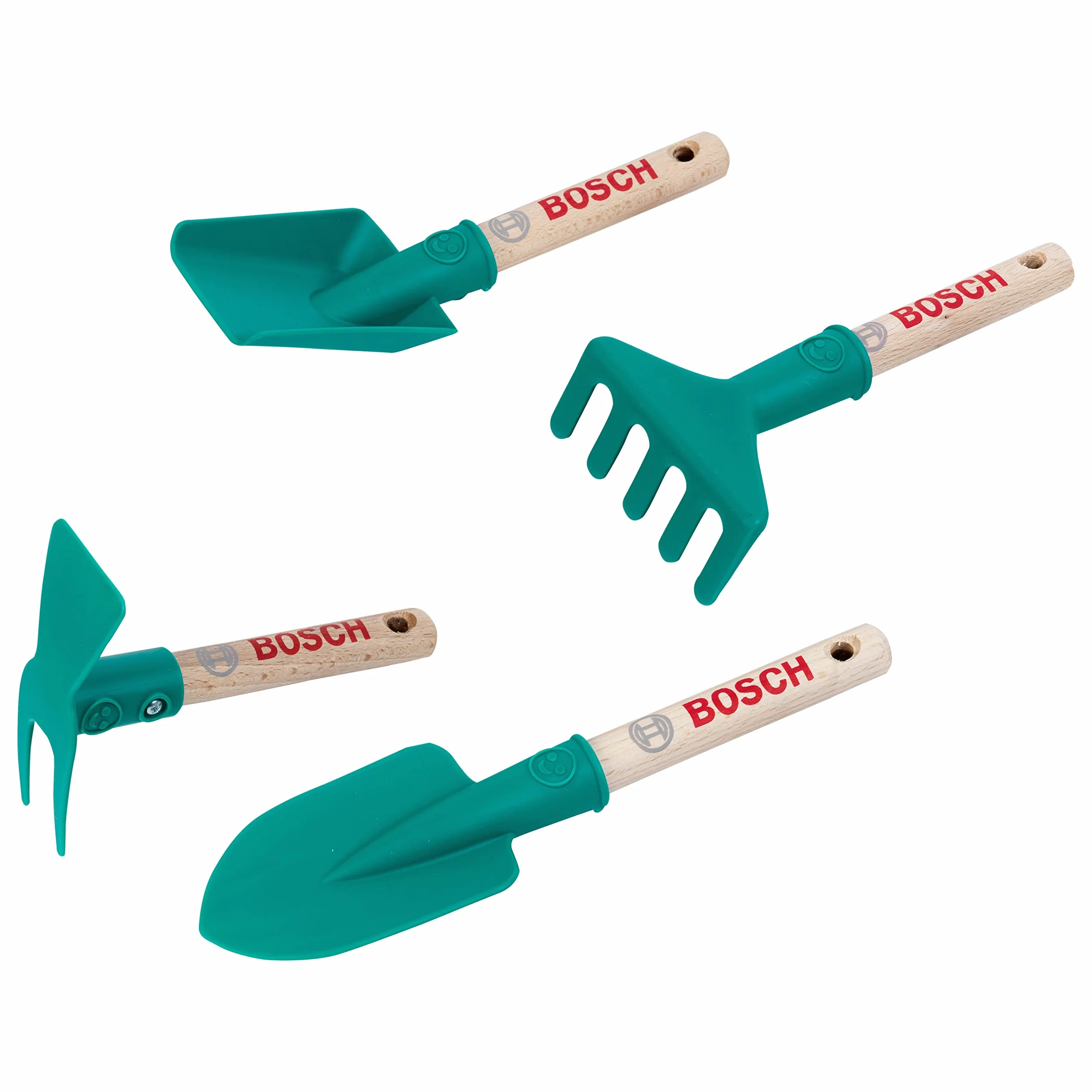 Theo Klein 2711 Kit de Herramientas de jardín de Mano Bosch, 4 Herramientas de jardinería para niños, Pala Cuadrada, rastrillo, Pala y azada, Juguetes para niños a Partir de 3 años