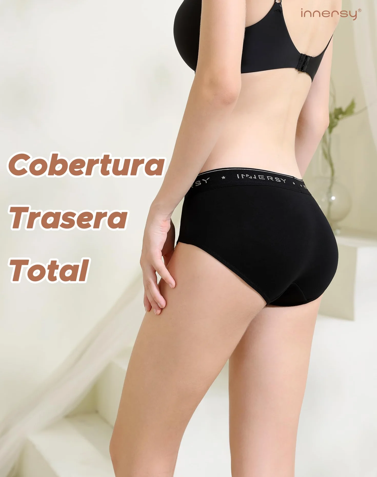 INNERSY Bragas Mujer Algodón Cintura Media Pack de 6