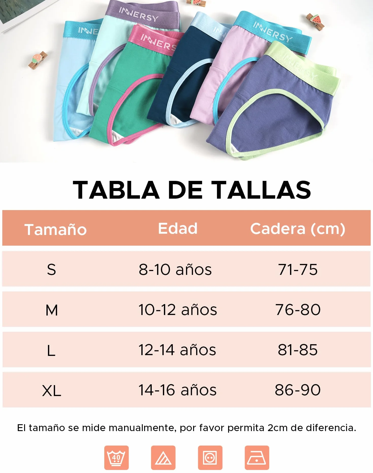 Bragas Niña Algodón Pack 6 INNERSY Ropa Interior Deportiva
