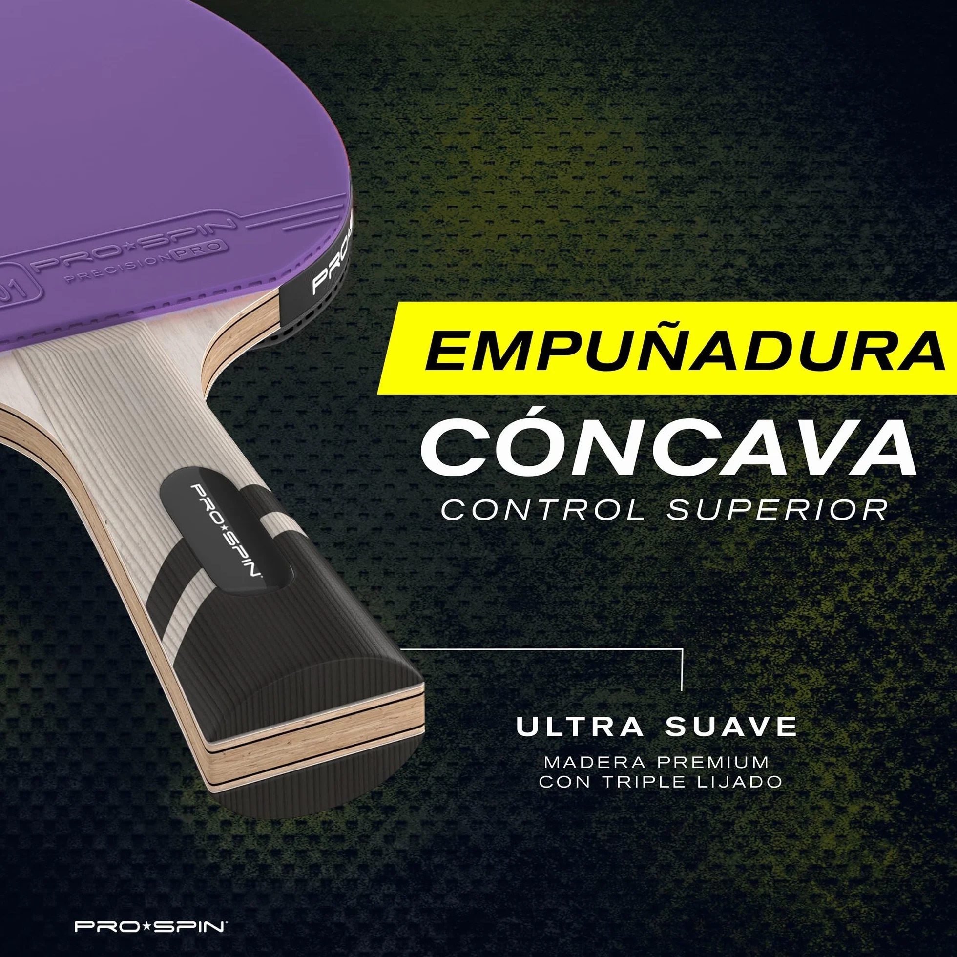 PRO-SPIN Palas de Ping Pong Homologada ITTF Fibra de Carbono Madera 7-Ply Goma Ofensiva Esponja 2 mm