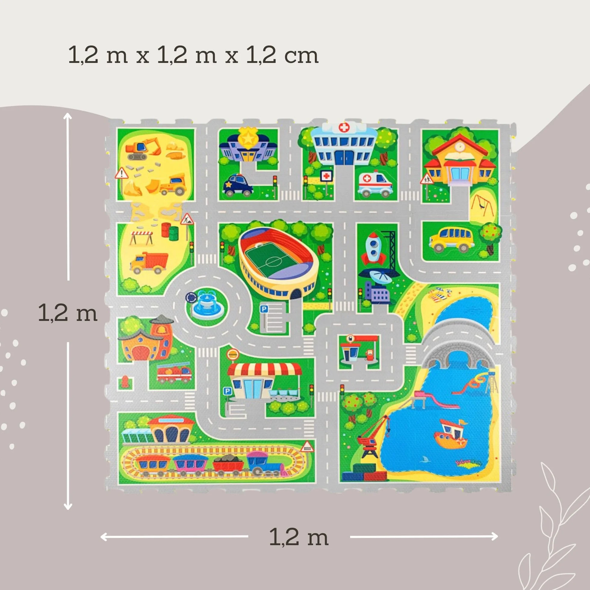 Hakuna Matte Alfombra Infantil Puzzle Diseño Coches 1,2 x 1,2m- 16 Piezas Interconectadas para el Piso - Alfombra Puzzle 20% + Gruesa – Certificado EN-71 Sin Olor – Empaque Caja de Cartón Reciclable