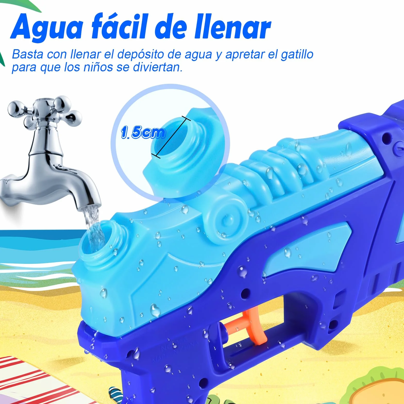 Pistolas de Agua para Niños, Pack de 2, Juguetes de Verano al Aire Libre con Gatillo