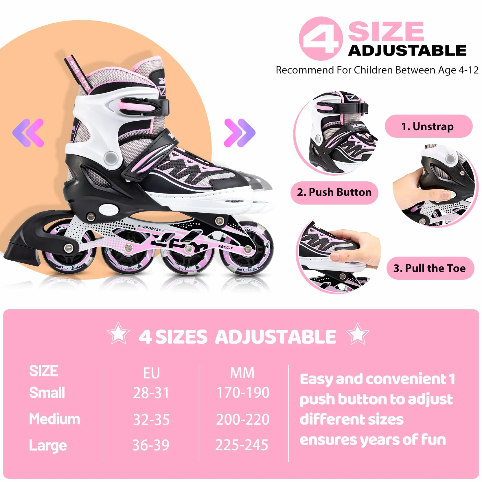 Cytia Regulable Patines en línea para niños y Adolescentes con Ruedas de PU 82A