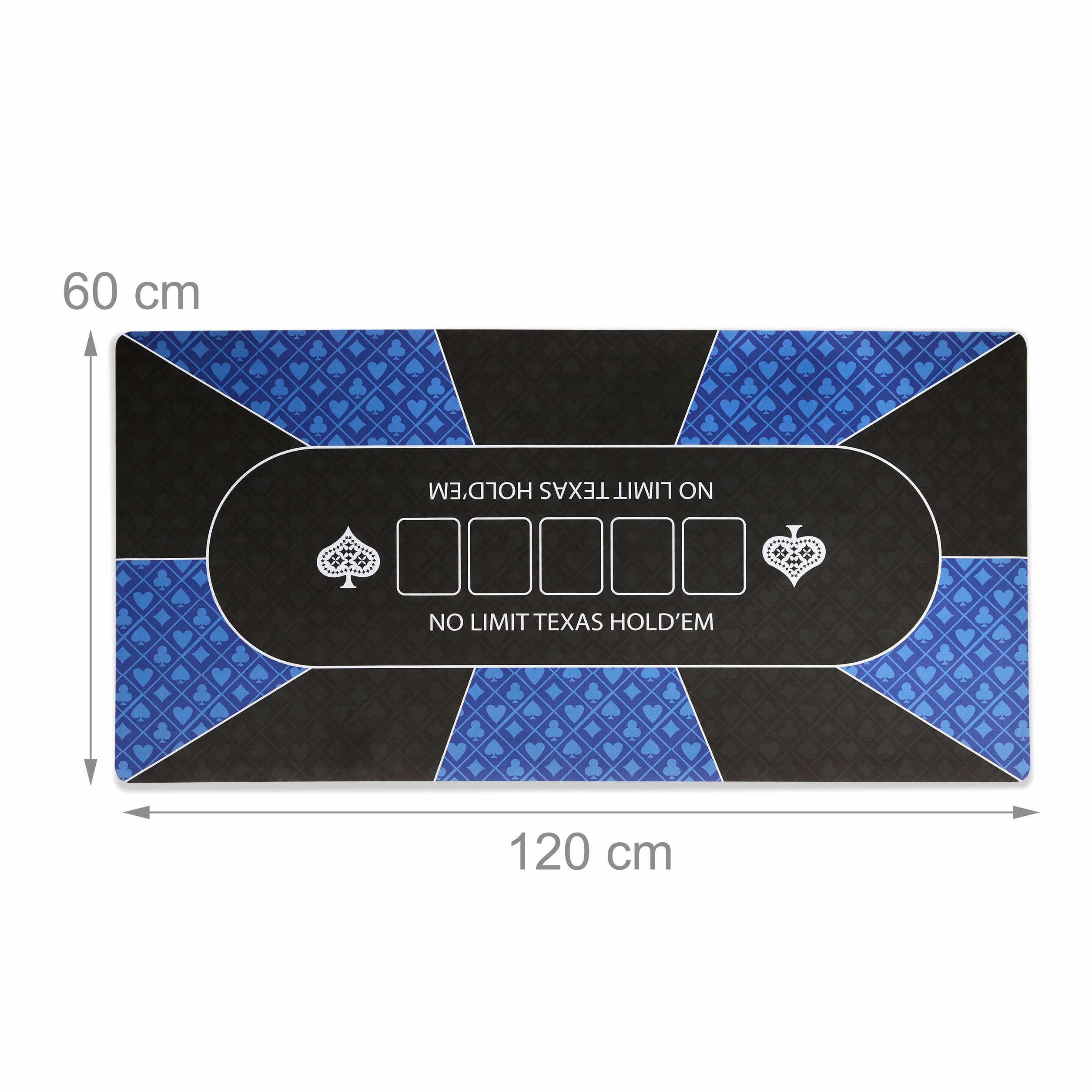 Relaxdays Tapete Póquer, 120 x 60 cm, Mantel Poker Texas Hold'em, Antideslizante, Bolsa, 10 Jugadores, Azul y Negro