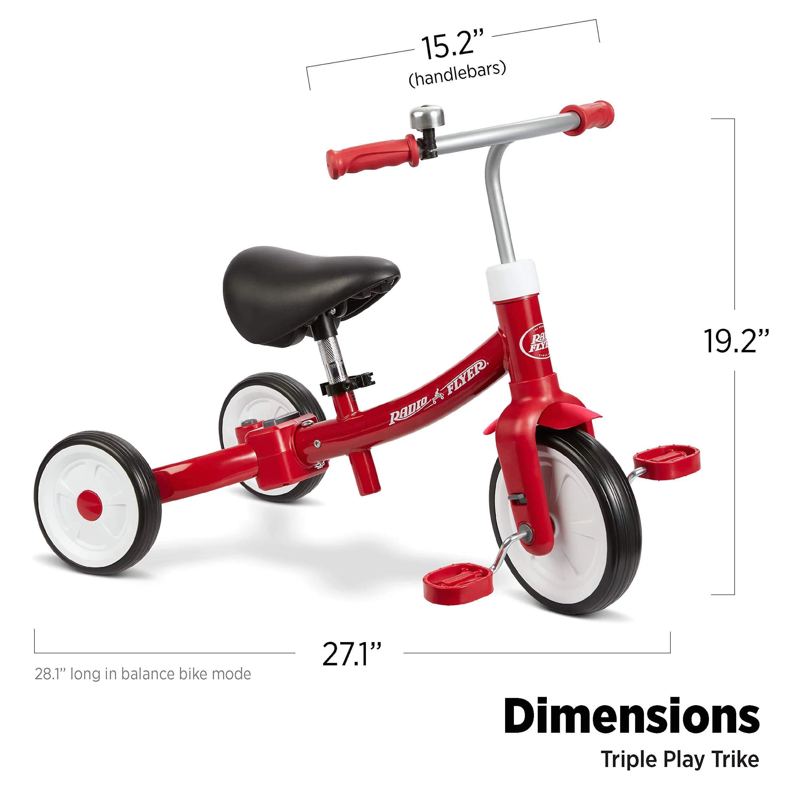 Radio Flyer Triple Play Triciclo, Triciclo Rojo para niños pequeños, Bicicleta de Equilibrio y Bicicleta para pedalear para Edades de 1 a 3 años