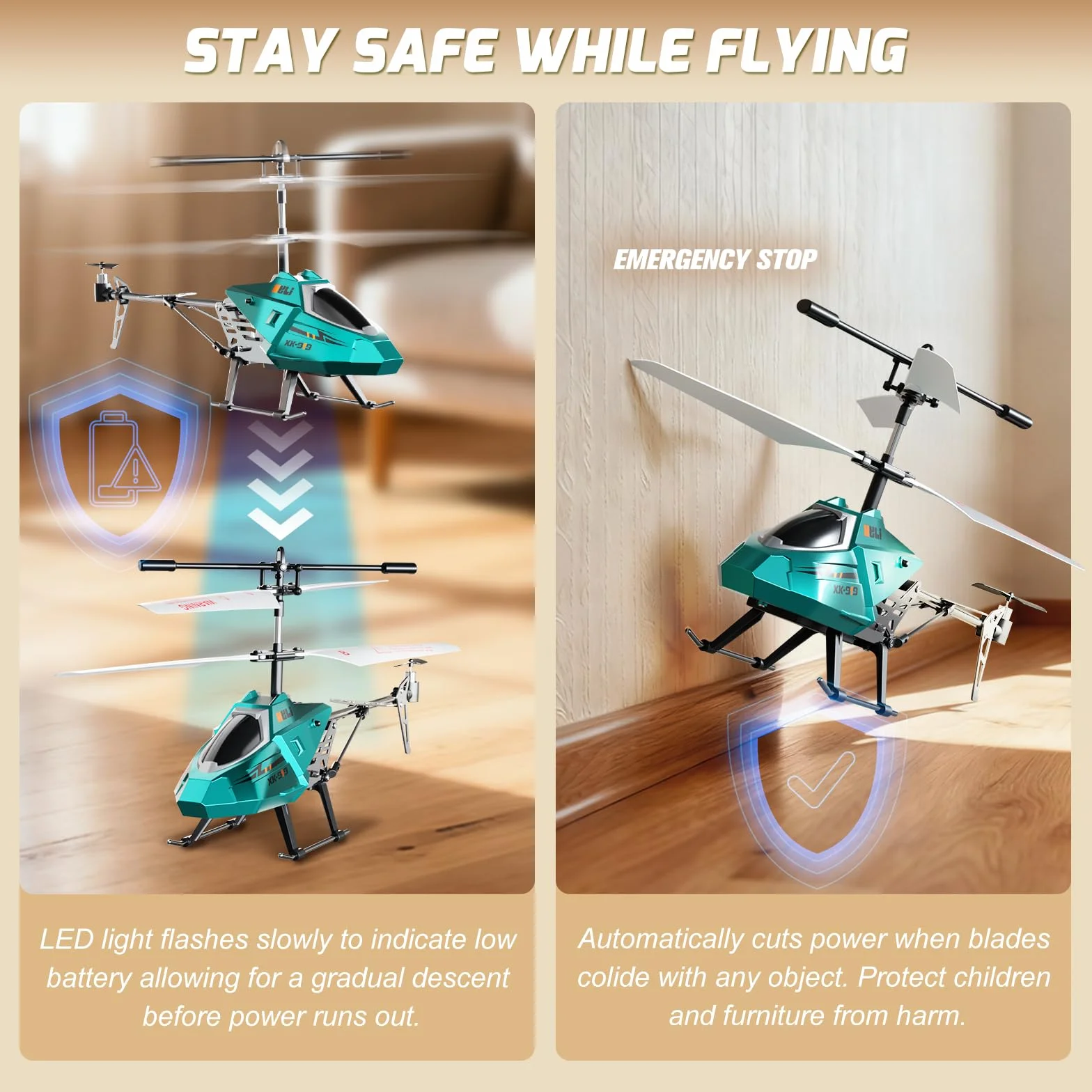 XIKOTEC Helicóptero Teledirigido para Niños, RC Helicóptero con 2 Baterías, Mantenimiento de Altitud, Luz LED y 3 Carcasas Metálicas Intercambiables, Avión Teledirigido 2.4GHz para Principiantes