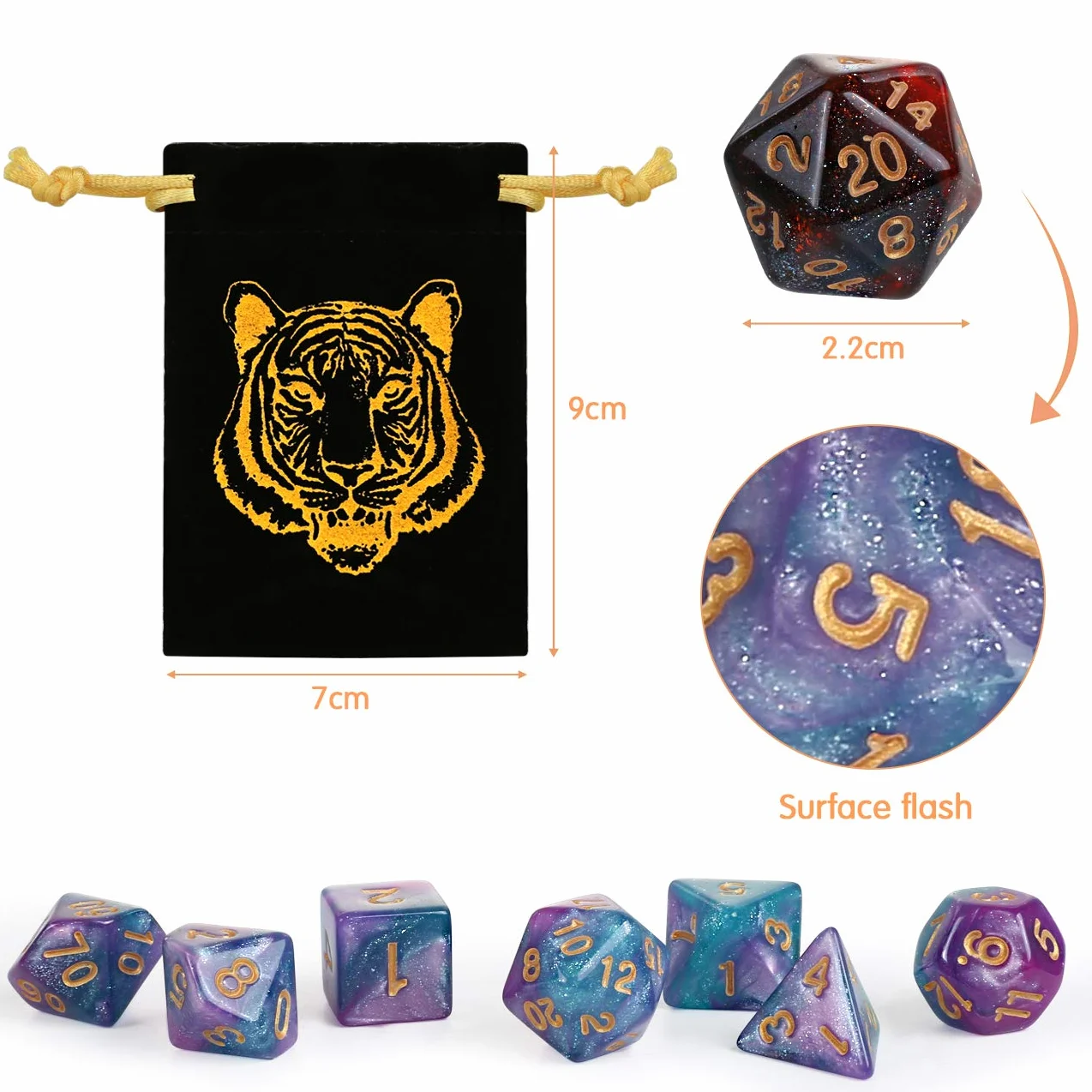 GWHOLE 6 Conjuntos Dados de rol（42 Piezas） Dado Poliédrico Professional para Juegos de Mesa, Dungeons y Dragons DND RPG MTG Juegos de rol con Bolsa Negra Portátil