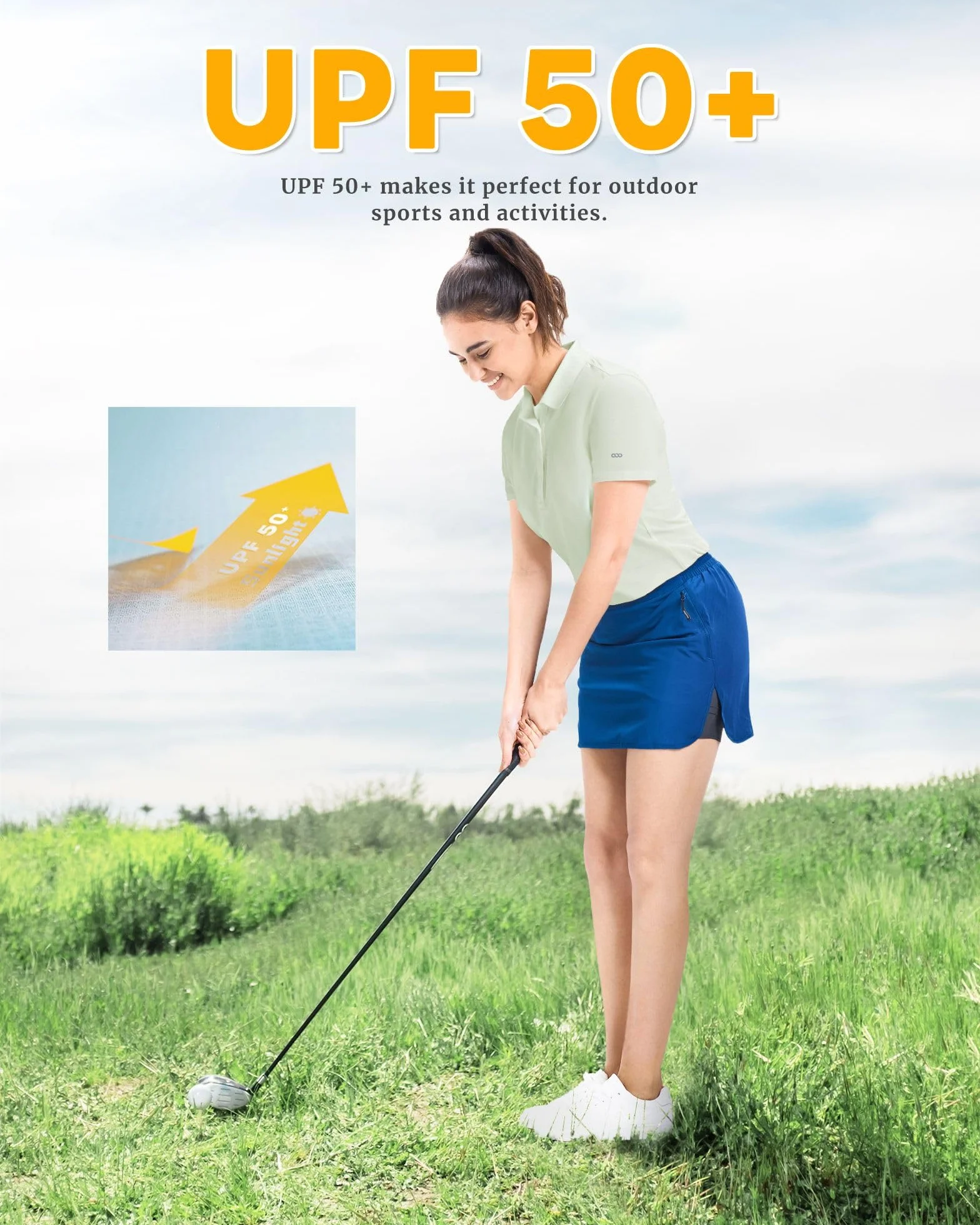 Polo de golf para mujer protección UV manga corta secado rápido transpirable