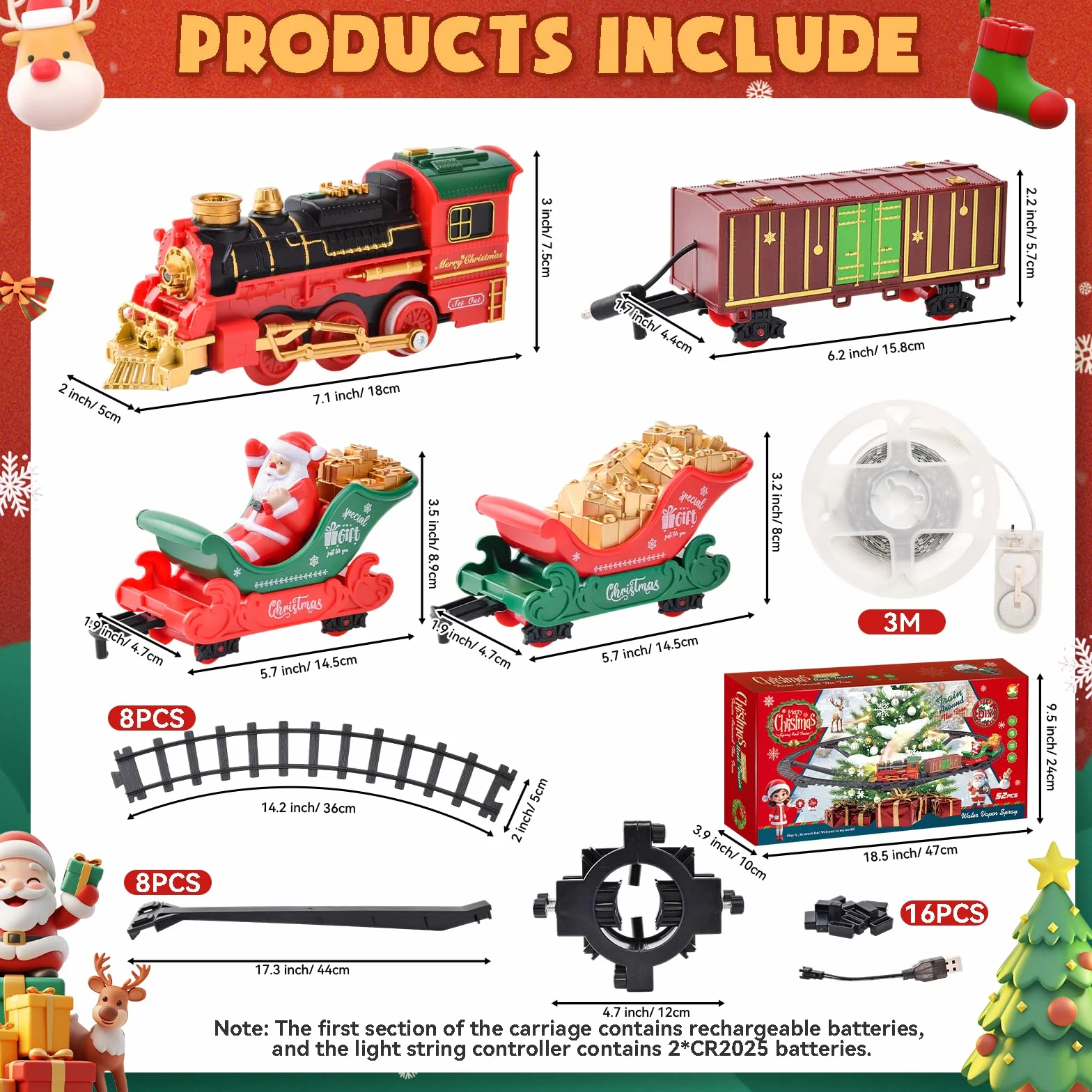 Tren Eléctrico de Navidad con Riel Luminoso - Tren Navideño para Árbol con Luces LED Cálidas, Spray y Sonido, Set Clásico de Trenes de Navidad para Niños 3 Años o Más - Regalo Mágico