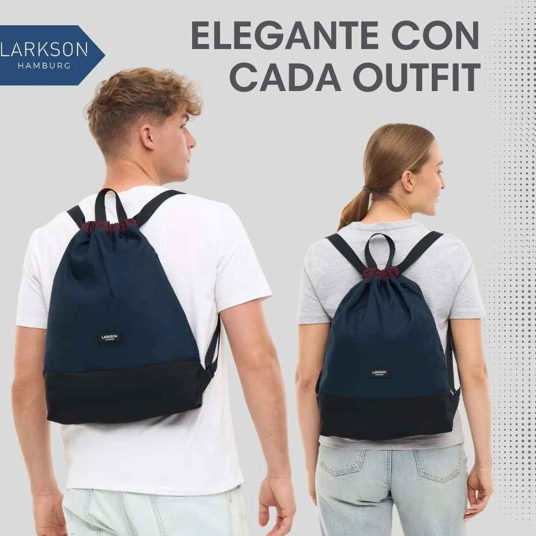 LARKSON Bolso de Deporte para Hombre y Mujer Verde Menta - Mochila pequeña de tela para el Gimnasio - Material reciclado