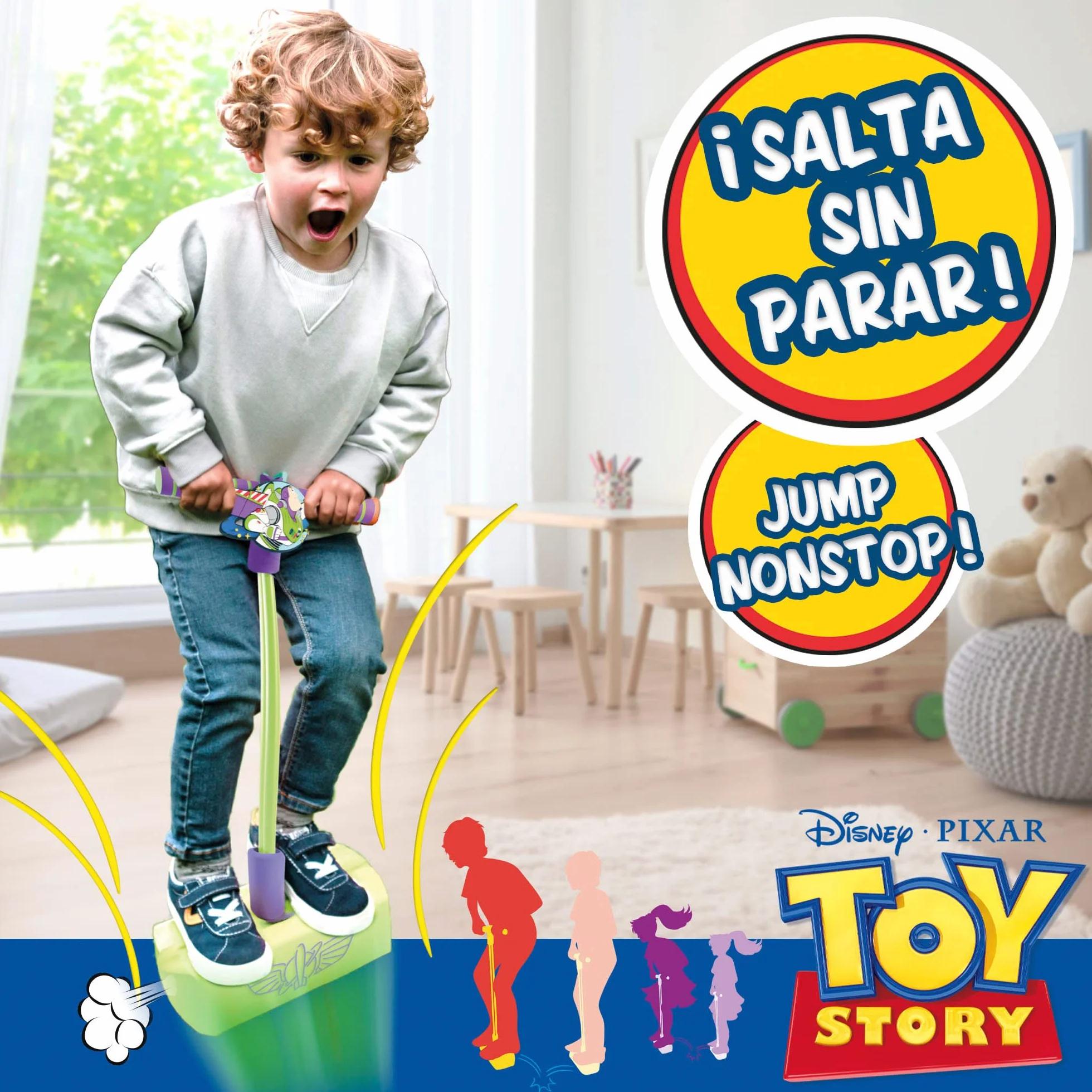 COLORBABY Disney, Pogo stick Buzz Lightyear, Toy Story juguetes, jumper de goma 42cm de altura, saltarín ligero y fácil de transportar, niños a partir de 3 años (77322)
