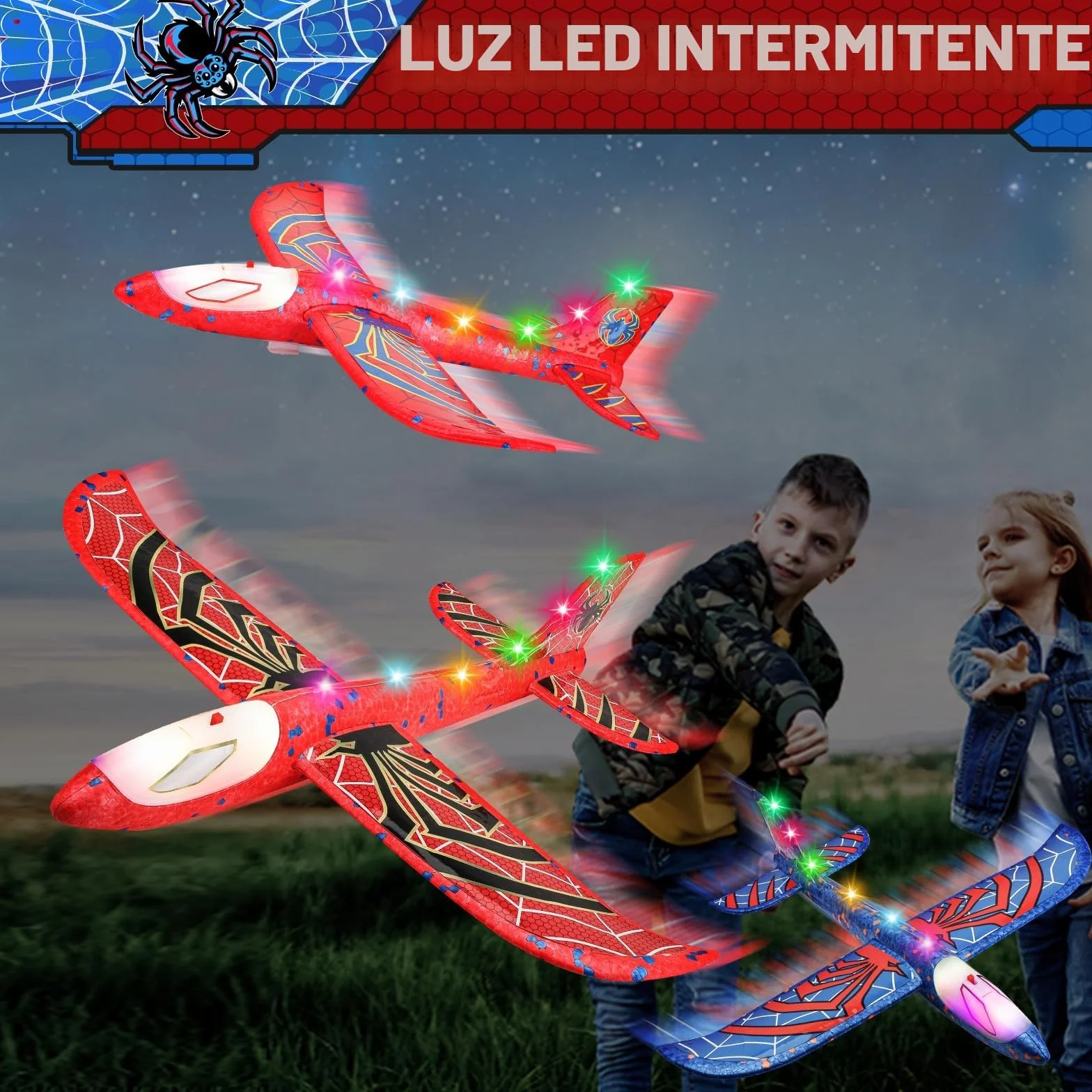 Avion Juguete con Spider Pegatinas, Aviones Poliespan con Pistola Avión Planeadores Espuma Corcho Regalo Navidad Cumpleaños Niños Niñas 3 4 5 6 7 8 9 10 Años Brinquedos Criança Juego Aire Libre