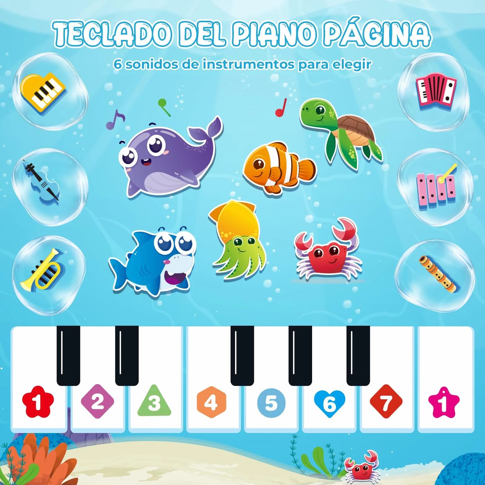 Juguetes 1 Niños Año, Alfombra Musical para Bebés con Piano, Tambor y 6 Animales Marinos, Regalo Ideal para Bebé Niños de 1 a 3 Años (Cumpleaños, Navidad, Bautizo)