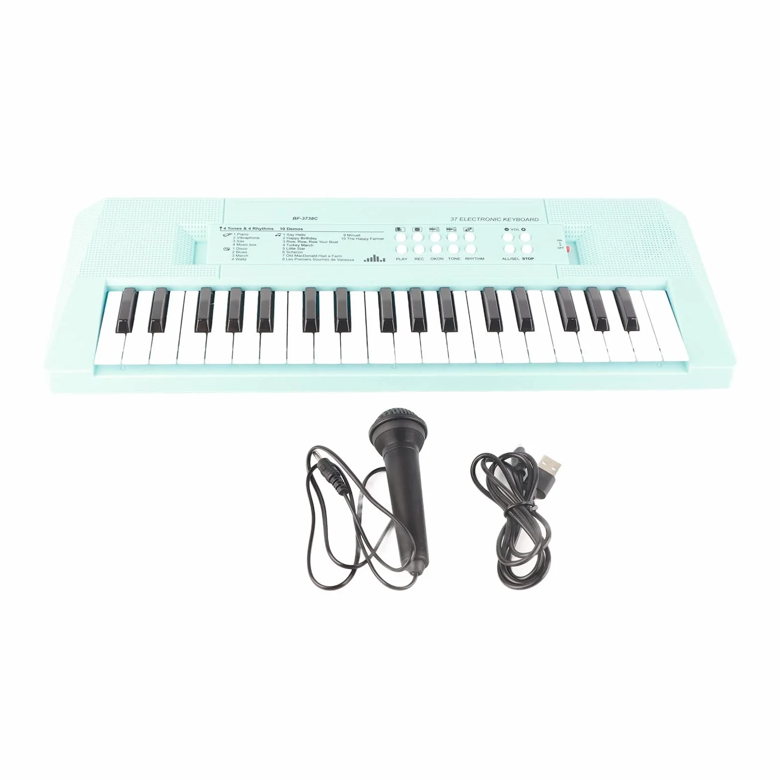 BF-3738C piano eléctrico con teclado de 37 teclas con micrófono y teclado musical y regalo de juguete para principiantes, niños y estudiantes(Azul)