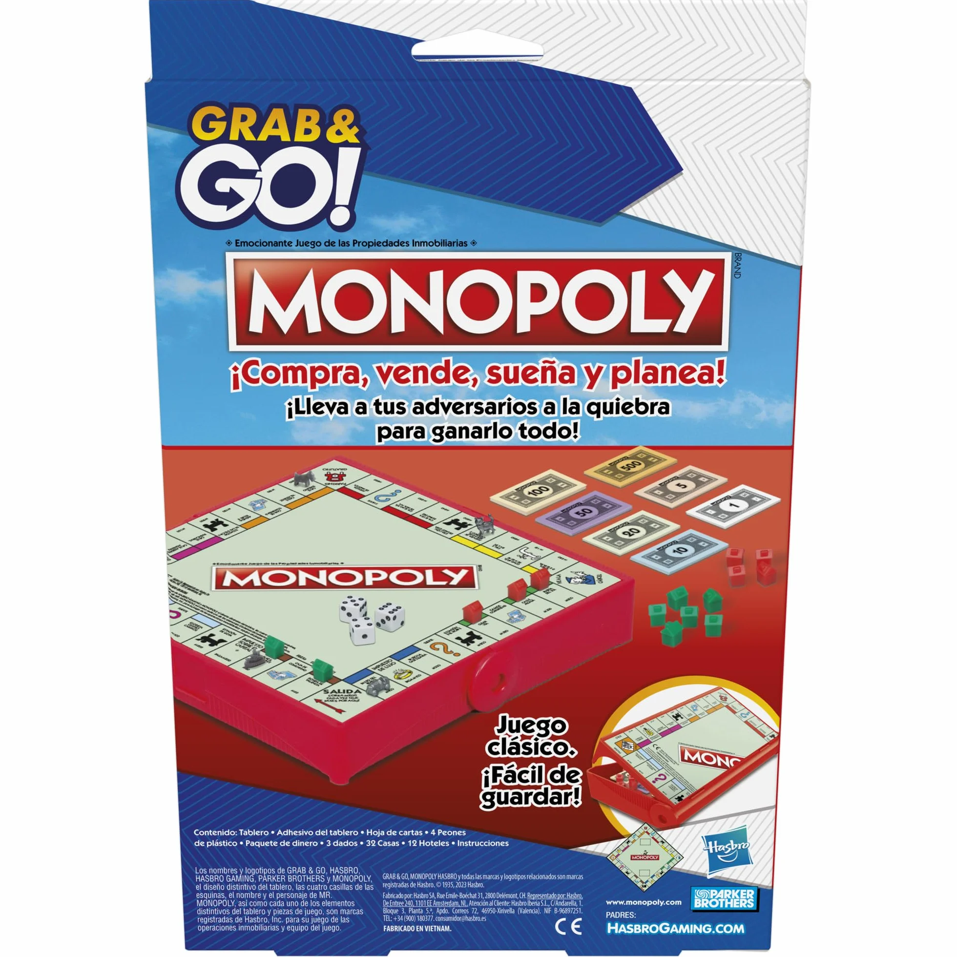 Hasbro Gaming Monopoly Grab and Go Juego de Mesa Portátil 2-4 Jugadores 8+ Años Estrategia
