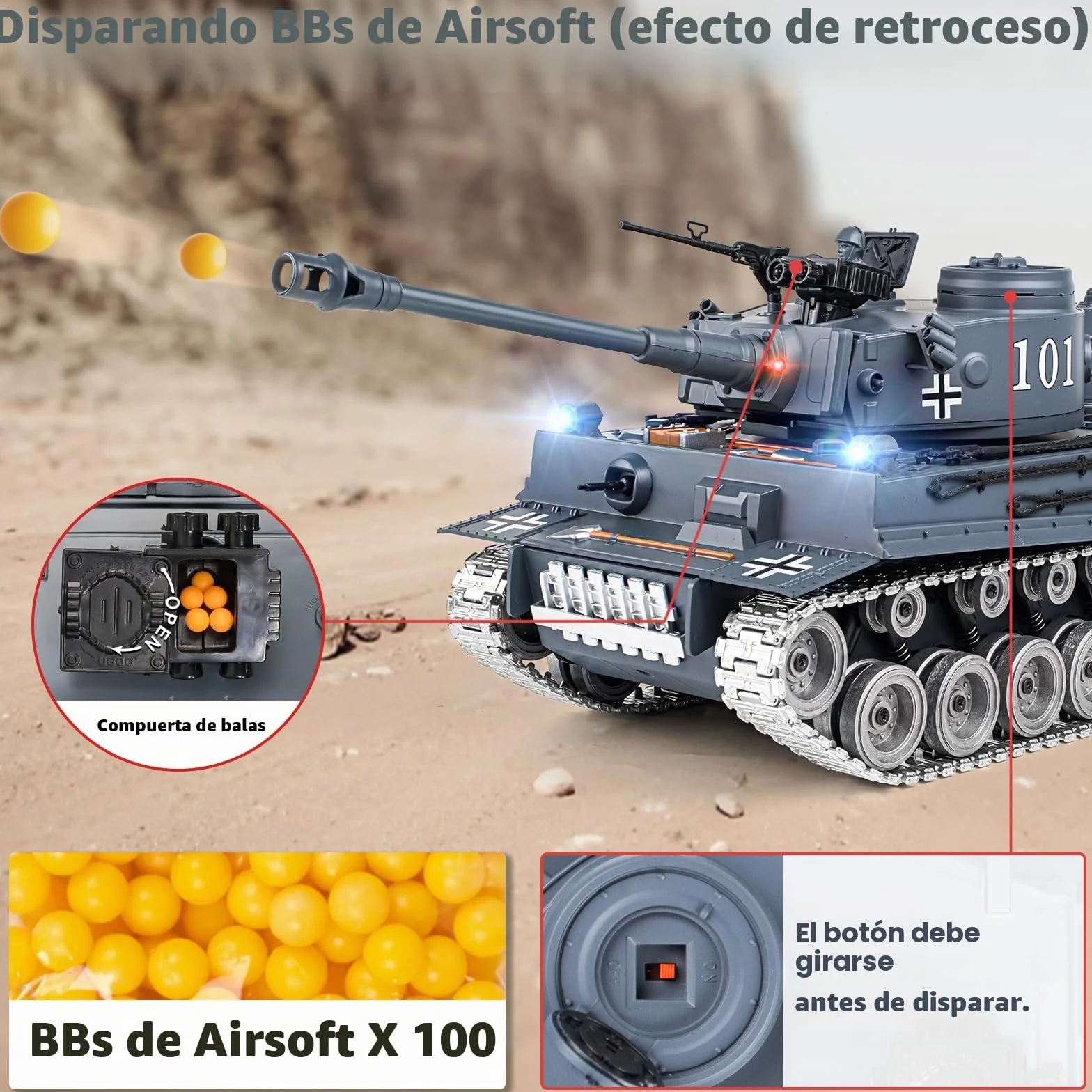 Supdex Tanque Teledirigido Batalla 1/18, RC Tiger I, 2.4Ghz Anque Control Remoto, Tanque Teledirigido con Sonido y Humo, Radiocontrol Kit de Juguete de para Adultos y Niños