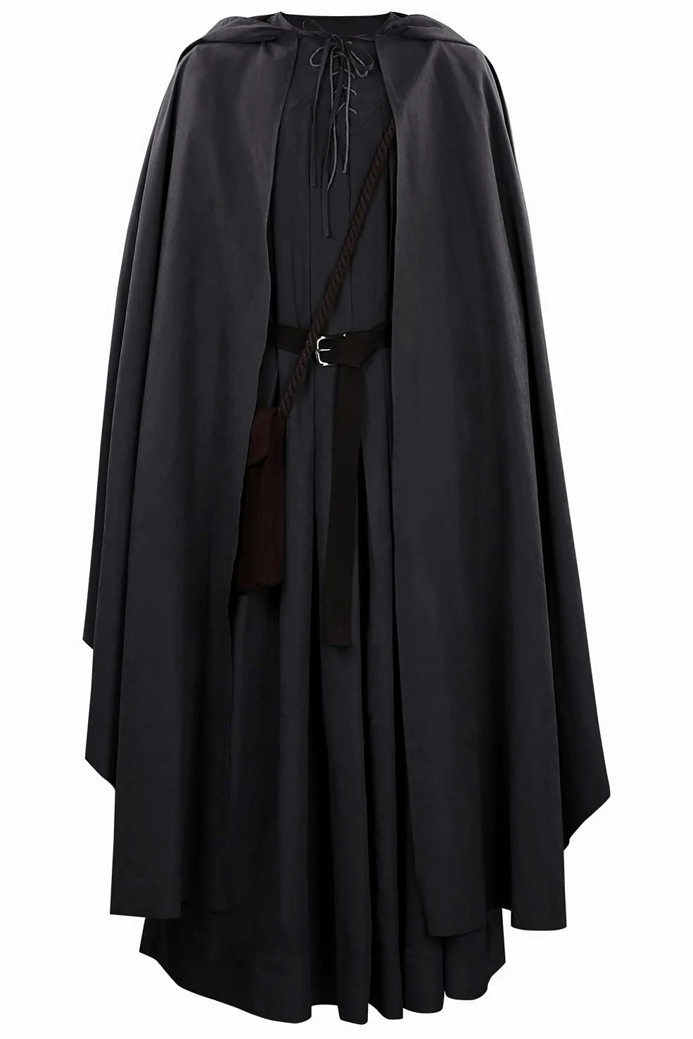 Disfraz de mago con capucha de anime, túnica larga, tops y cinturón, disfraz de cosplay para hombre