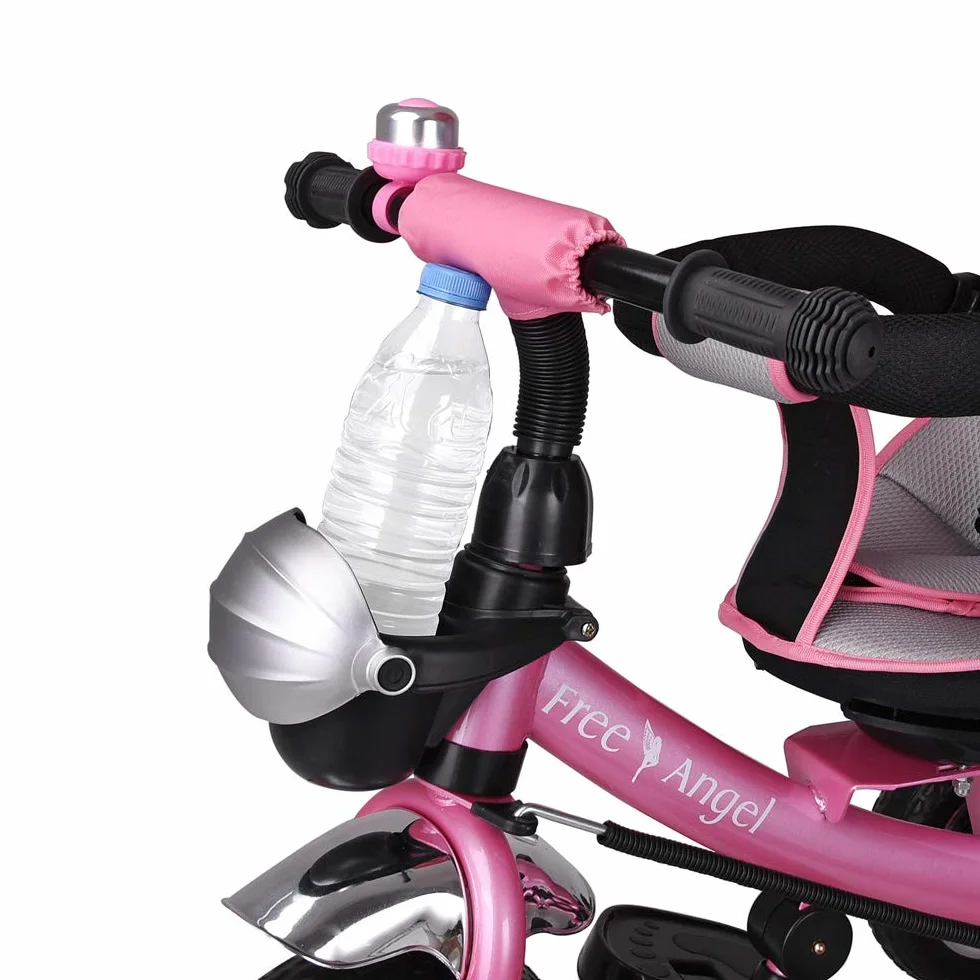 SPIELWERK® Triciclo Evolutivo Bicicleta Niños Carga Máxima 30Kg Cochecito Bebe Pedales Reposapiés Barra de Empuje Techo Plegable Portavasos Rosa