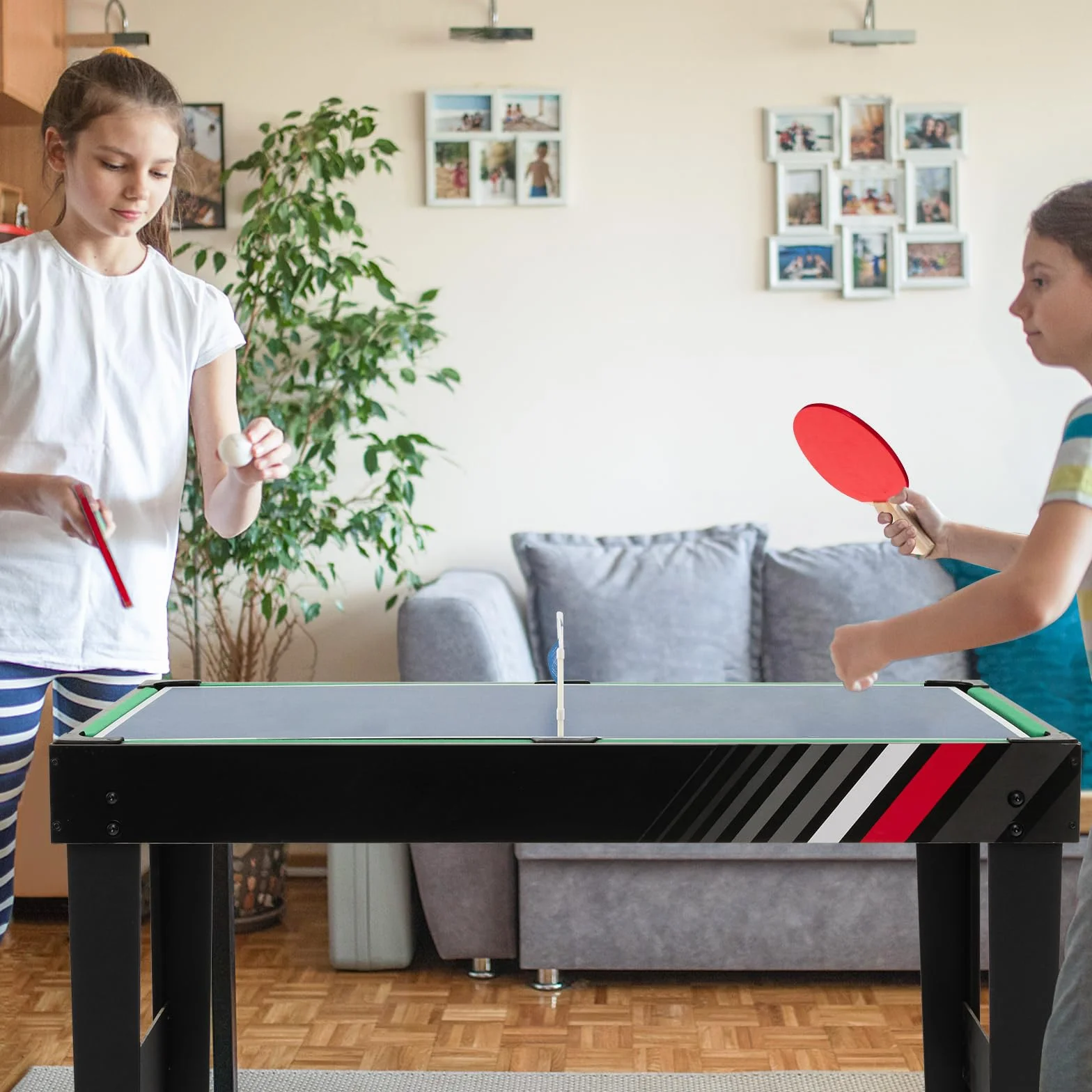 GOPLUS 4 en 1 Juegos de Mesa Adulto y Niño, Mesa Multijuegos de Fútbolin, Hockey, Ping-Pong, Billar, 125 x 97 x 83 cm，2-4 Juegos Interactivos para Hogar, Fiesta, Negro
