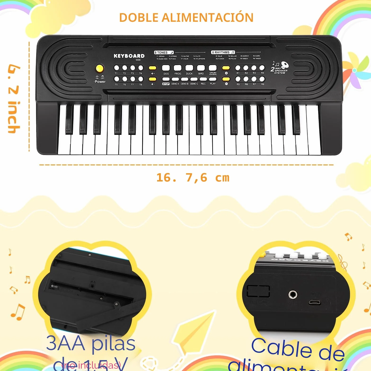 Piano Electrico Infantil con Micrófono, 37 Teclas Multifunción Piano para Niños, Organo Electronico Portátiles Calidad de Sonido HD, Doble Alimentación, Educativa Musical Regalo 3+ Años