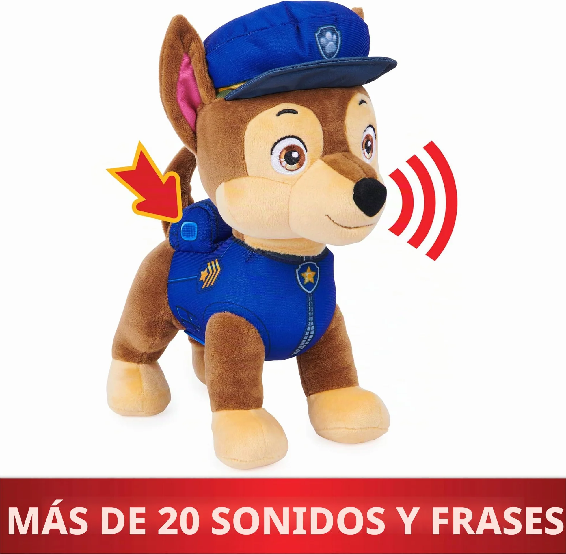 Paw Patrol, Talking Chase - Juguete de Peluche Interactivo de 12 Pulgadas de Alto con Sonidos, Frases y Cola meneando, Animales de Peluche, Juguetes para niños a Partir de 3 años