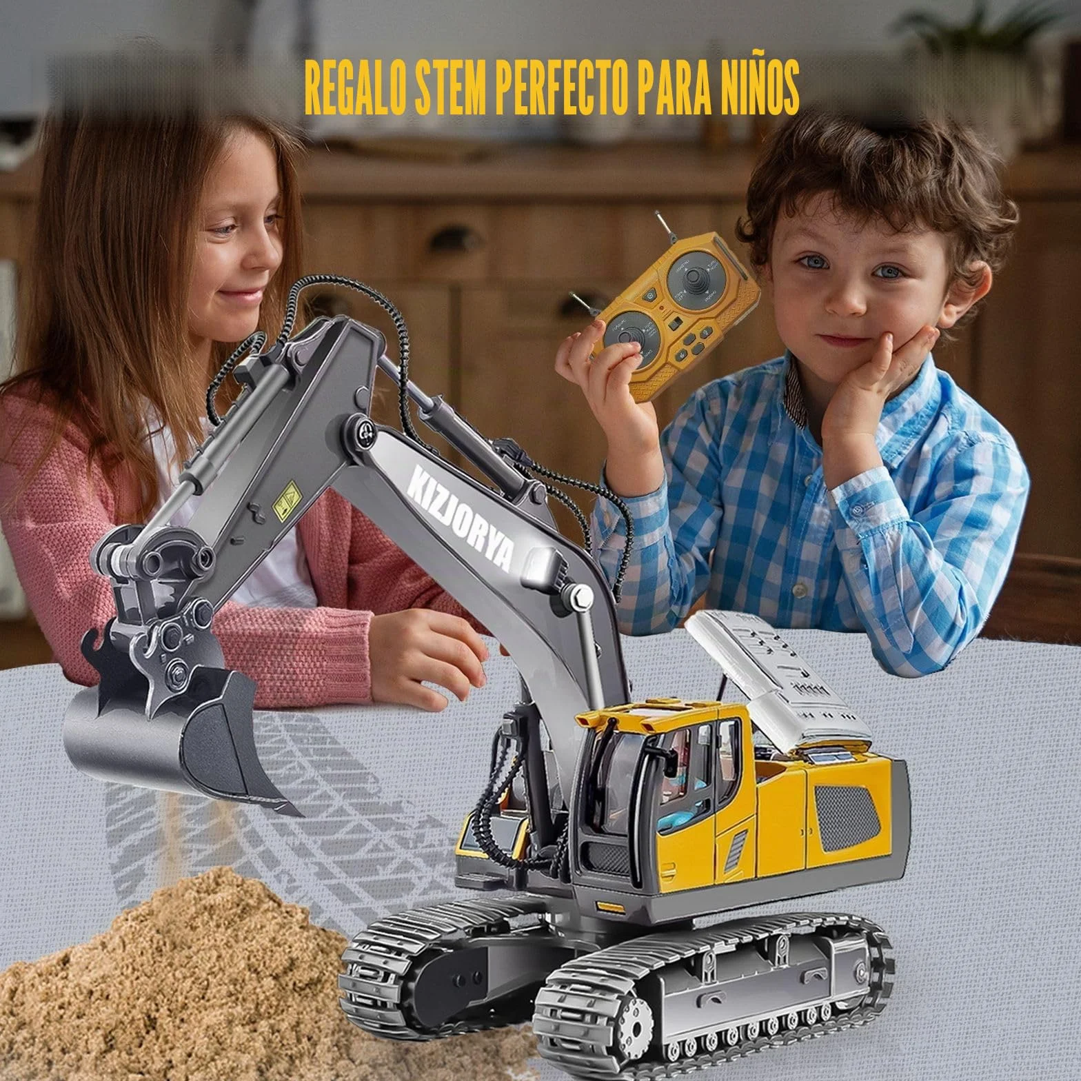 Excavadora Juguete Teledirigido, Excavadora Juguete para Niños de 6-12 años, RC Recargable, 11 Canales, Sonido y Luz, Pala de Metal, Regalo de Cumpleaños para Niños de 3 4 5 6 7 8 9 10+ años (2,4 GHz)