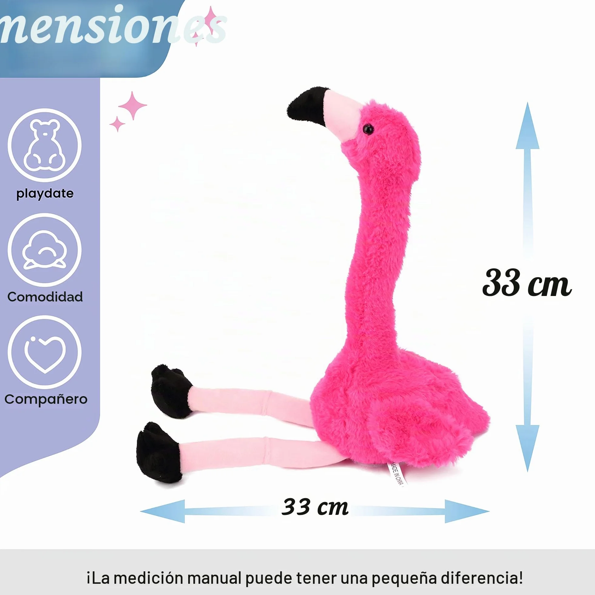 Hopearl Flamenco Hablando Repite lo Que Dices Juguete eléctrico Interactivo Animado Peluche Amigo Regalo para niños pequeños Cumpleaños Festival Vacaciones Rosa 33 cm