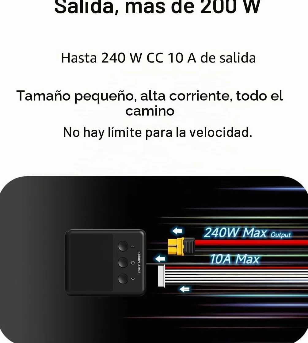 ISDT 608PD Cargador de Batería Lipo DC 6S/240W/10A USB C 100W/5A para Baterías RC Cargador de Equilibrio para Baterías Life/Lilon/LiPo/LiHV (1-6S), NiMH (1-16S), Pb (1-12S)