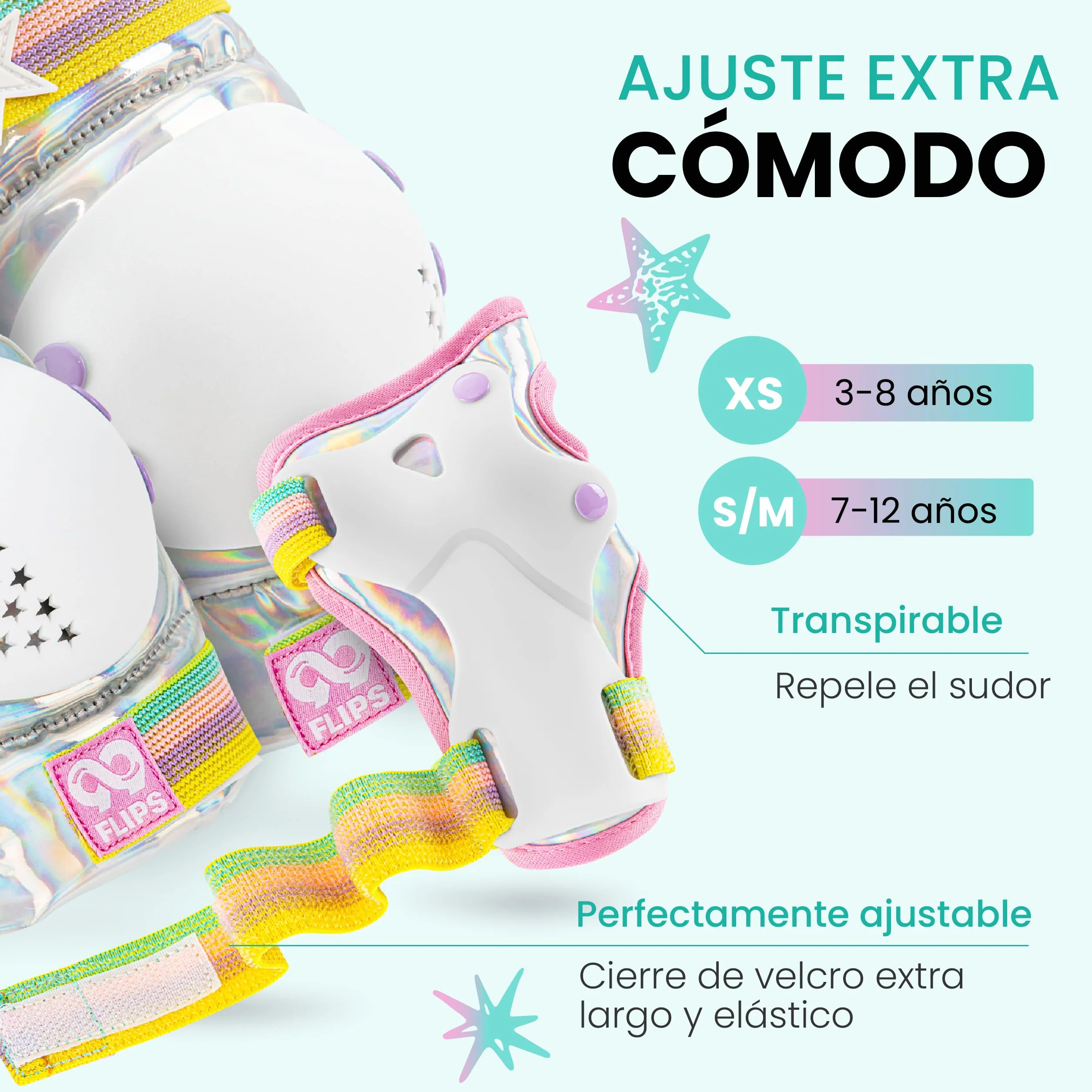 99FLIPS Protecciones Patines Niña Rodilleras Coderas Niño Protectores Talla XS PLATA MÁGICA