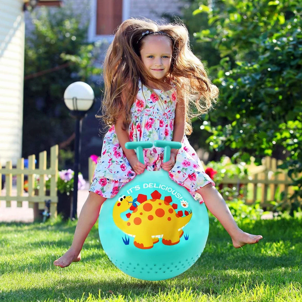 Pelota de salto para niños, pelota de saltar de dinosaurio con mango en forma de T, capacidad de carga de 80 kg, juguete para exteriores a partir de 2 años, con bomba (verde)