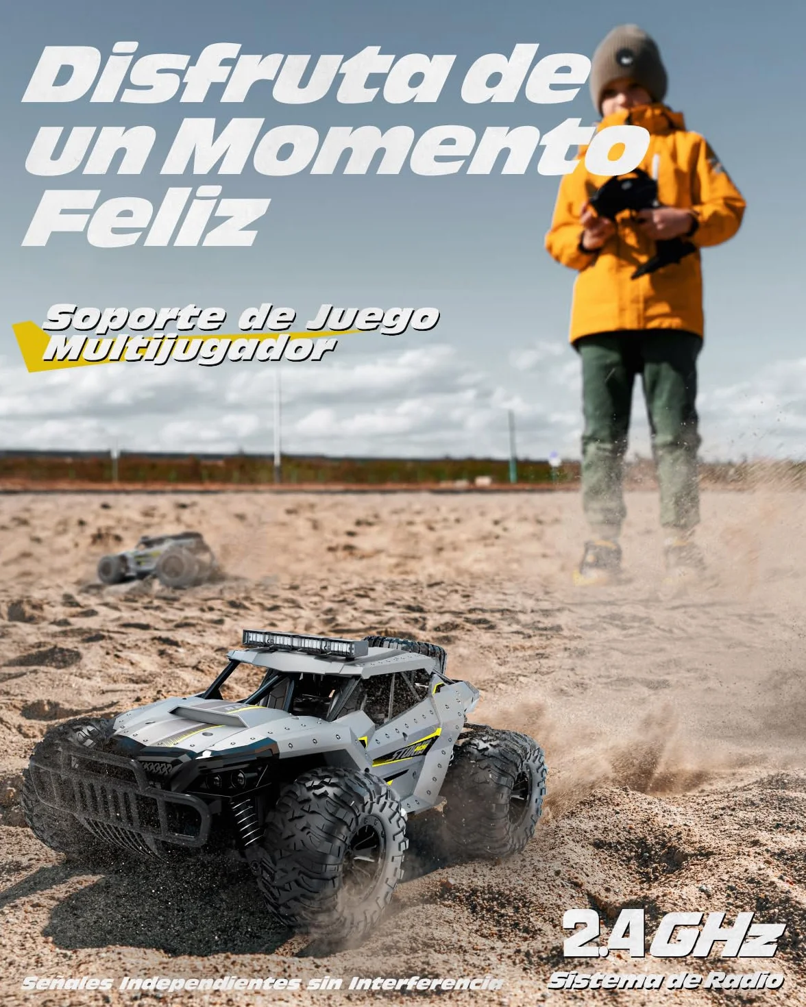 Tecnock Coches de Control Remoto para niños y Adultos, Escala 1:16, 20 km/h Tracción 2, camión Monstruo Todo Terreno, 2 Baterías para Juego de 60 Minutos, Juguetes Regalos para niños y niñas
